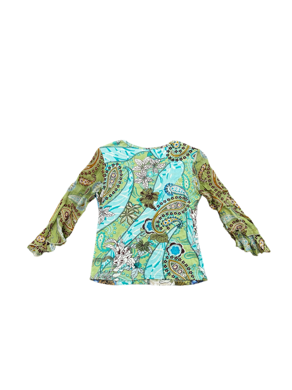 green and blue beaded flowy sleeve top