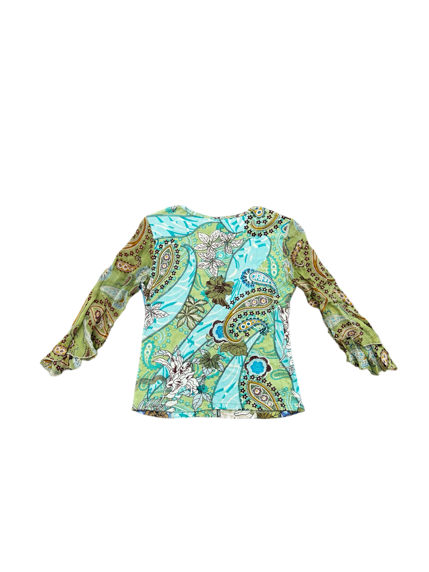 green and blue beaded flowy sleeve top
