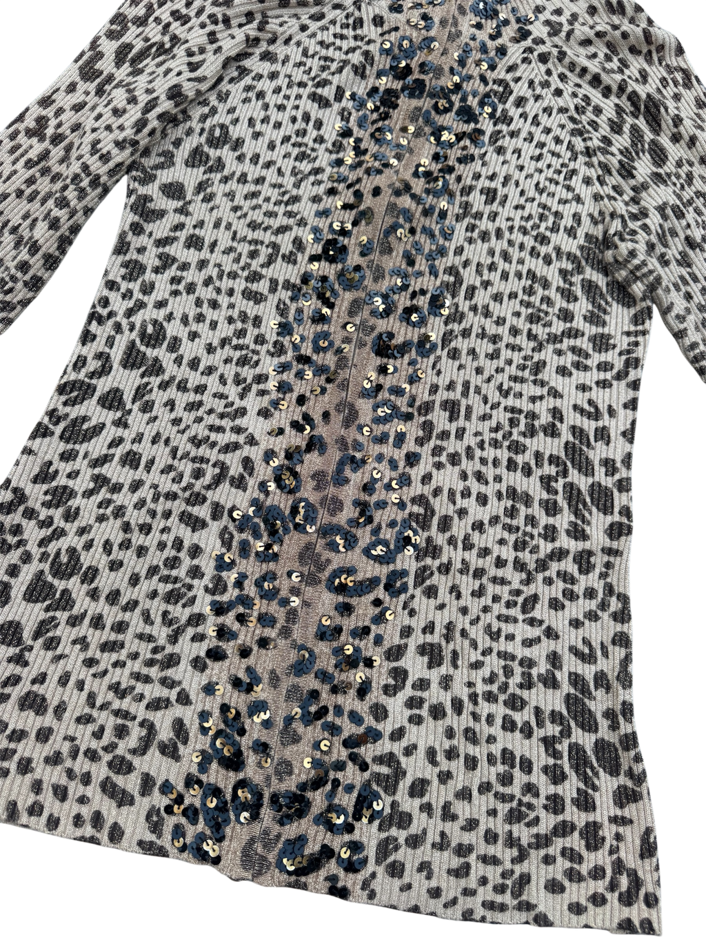 Vintage Cheetah Print Sequin Ribbed Knit Sweater