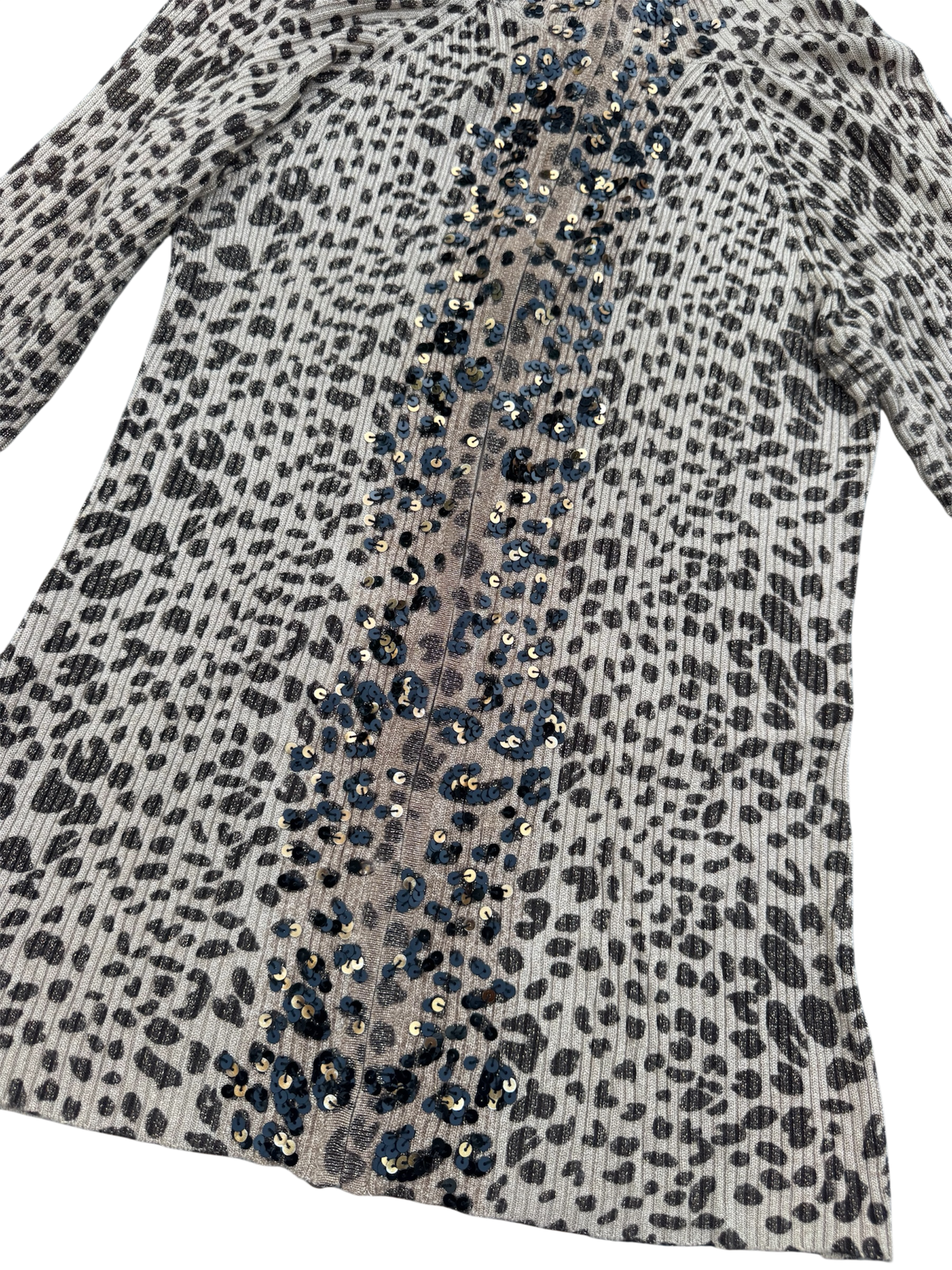 Vintage Cheetah Print Sequin Ribbed Knit Sweater