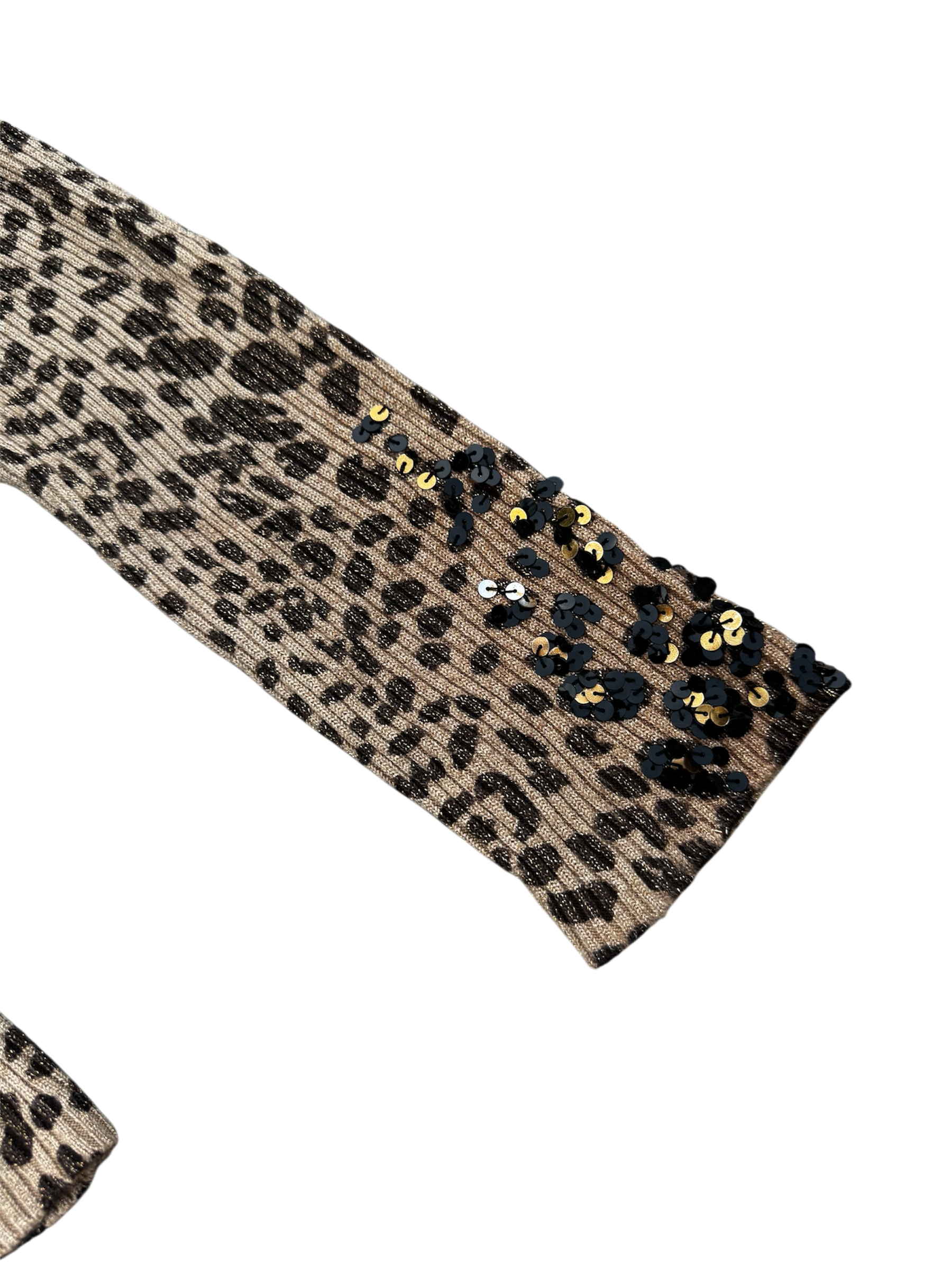 Vintage Cheetah Print Sequin Ribbed Knit Sweater