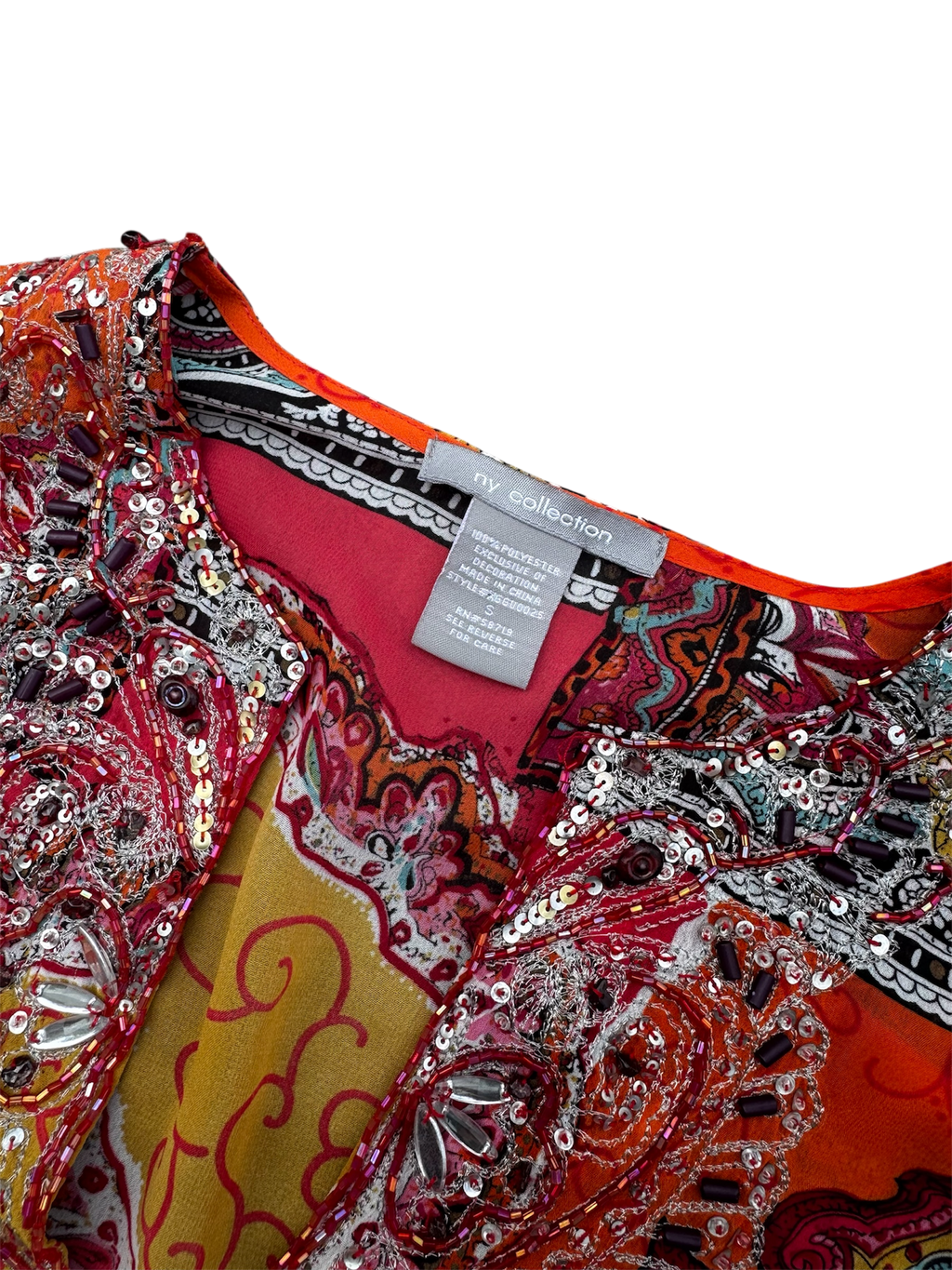 orange beaded sheer blouse