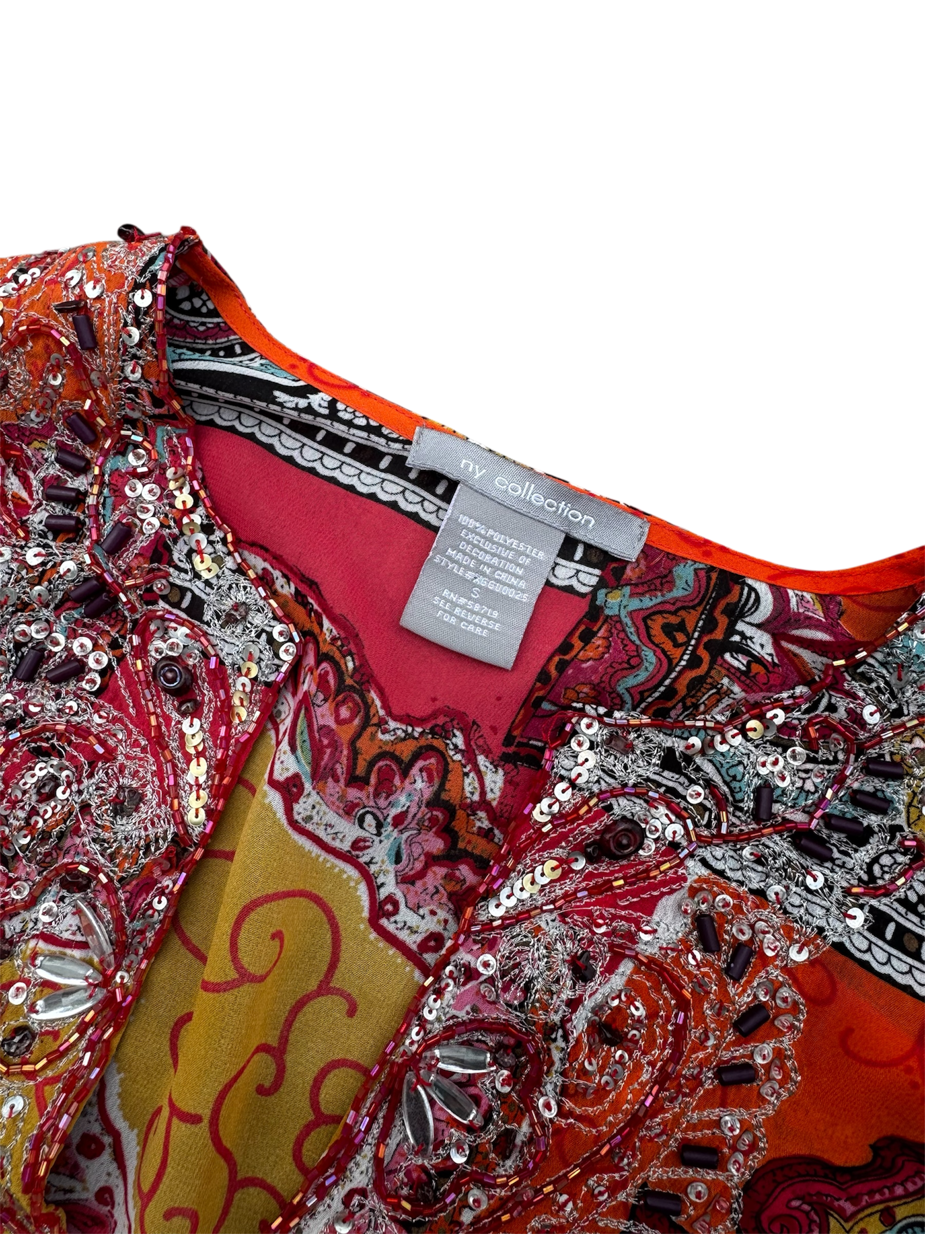 orange beaded sheer blouse