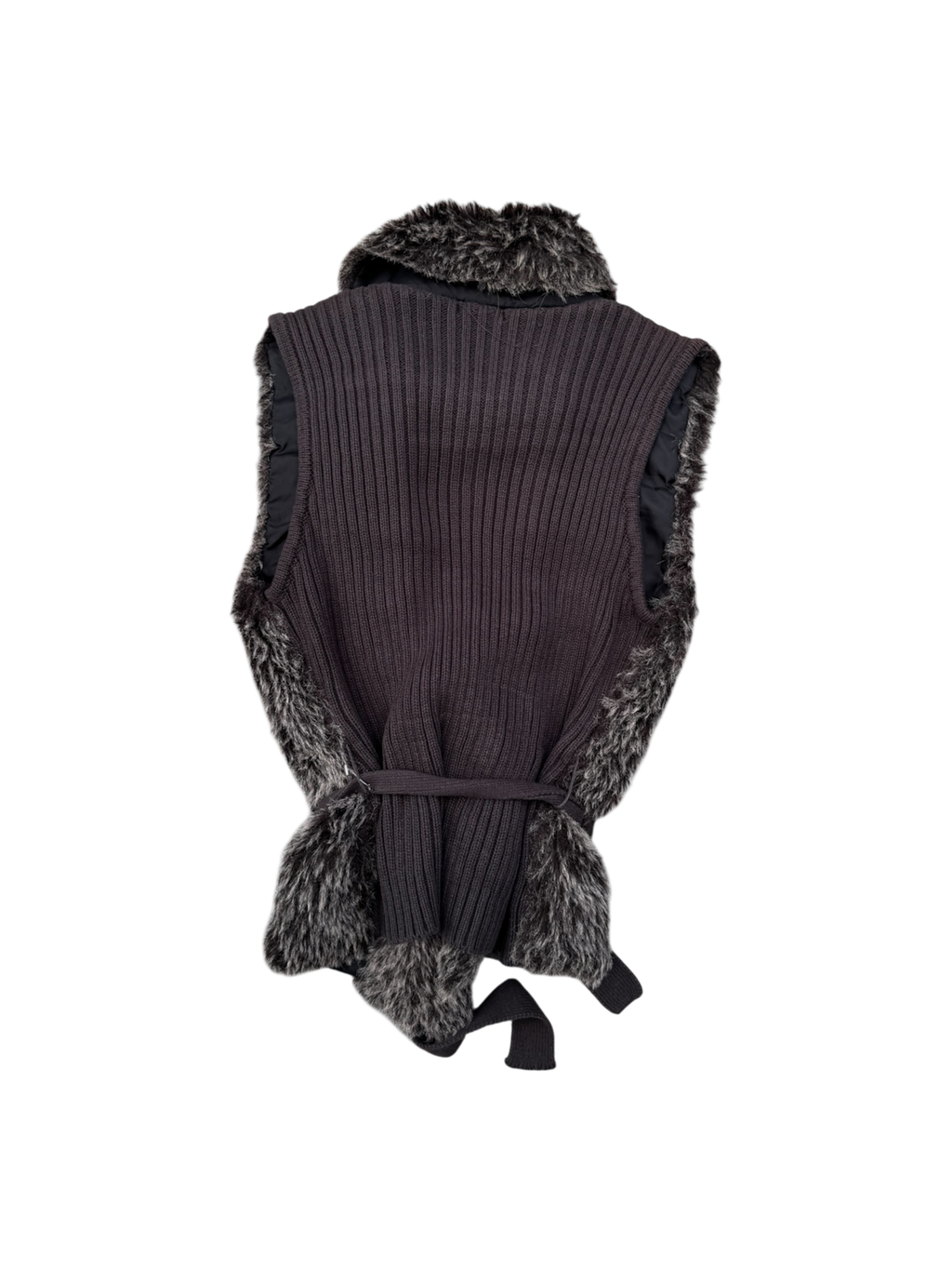 Brown y2k faux trim knit vest