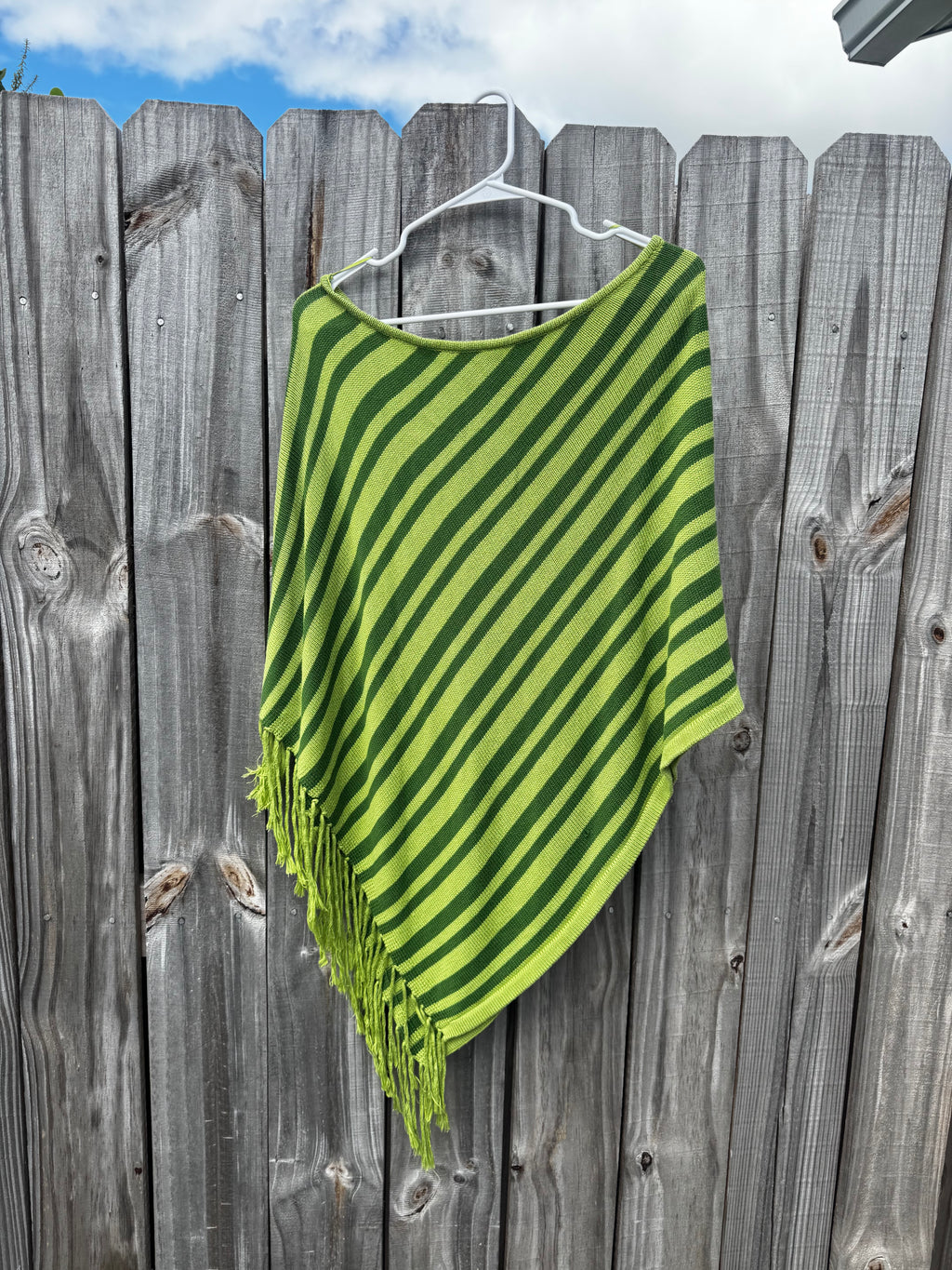 Light & dark green striped knit poncho