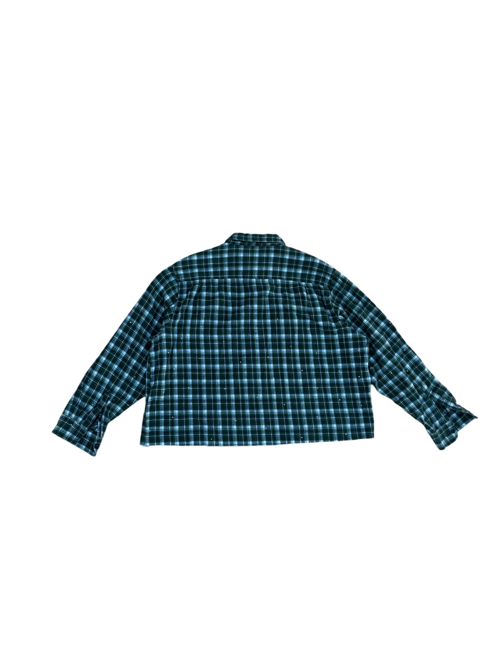 Light green plaid cropped bedazzled button up