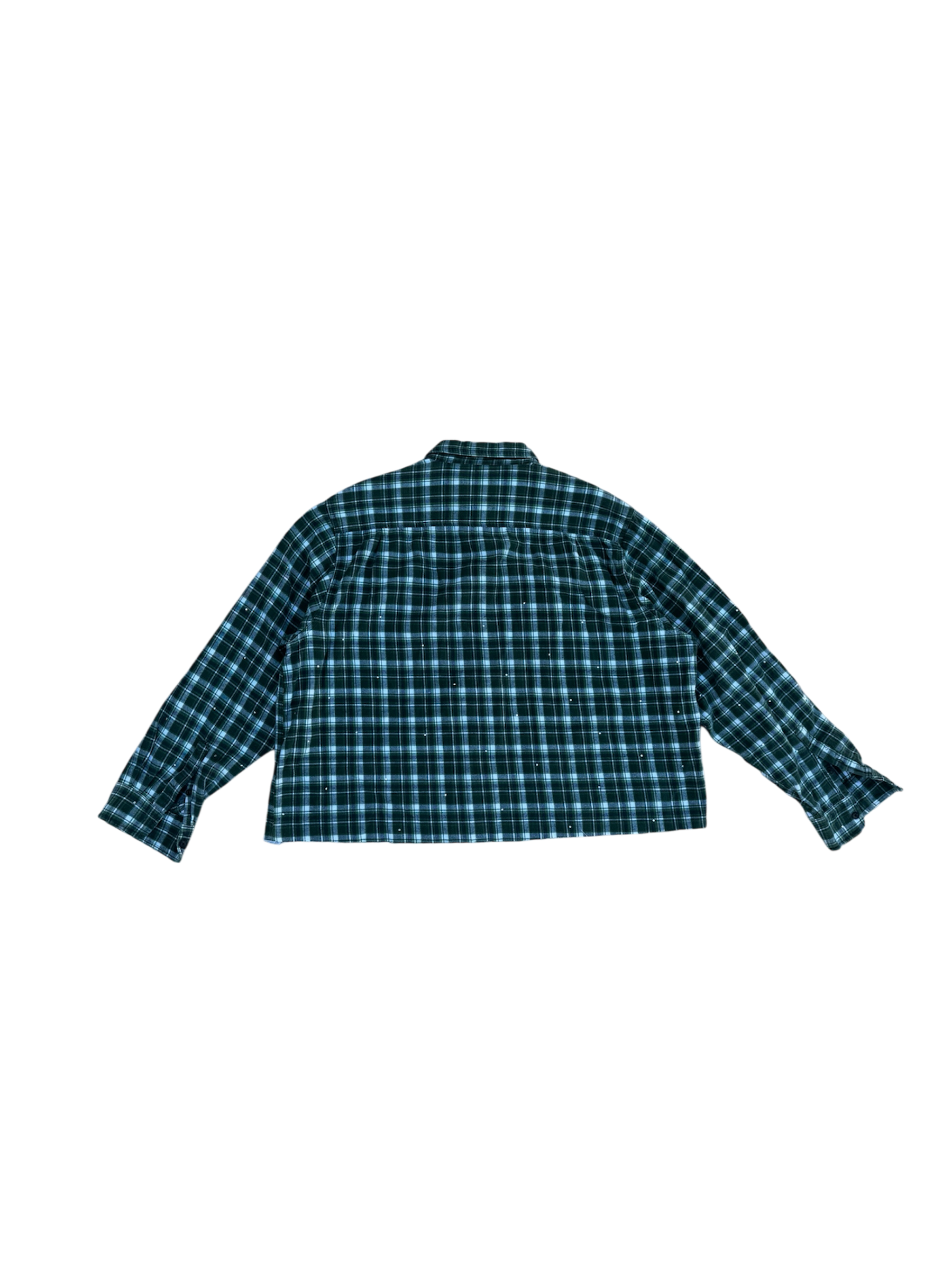 Light green plaid cropped bedazzled button up