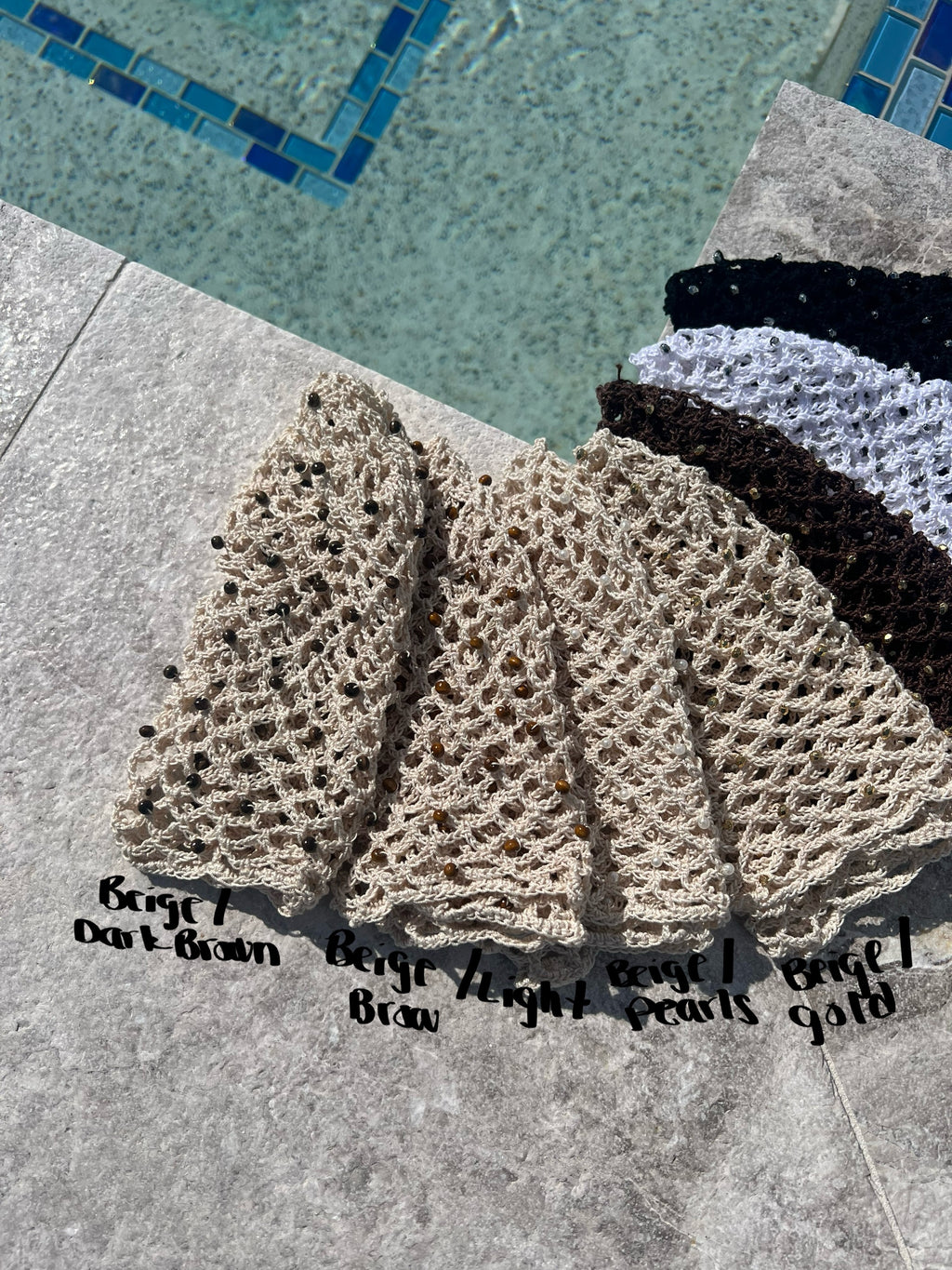 Crochet beaded fishnet skull caps