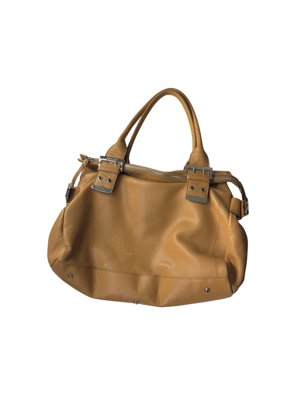Light brown leather over sized slouchy belted hand bag