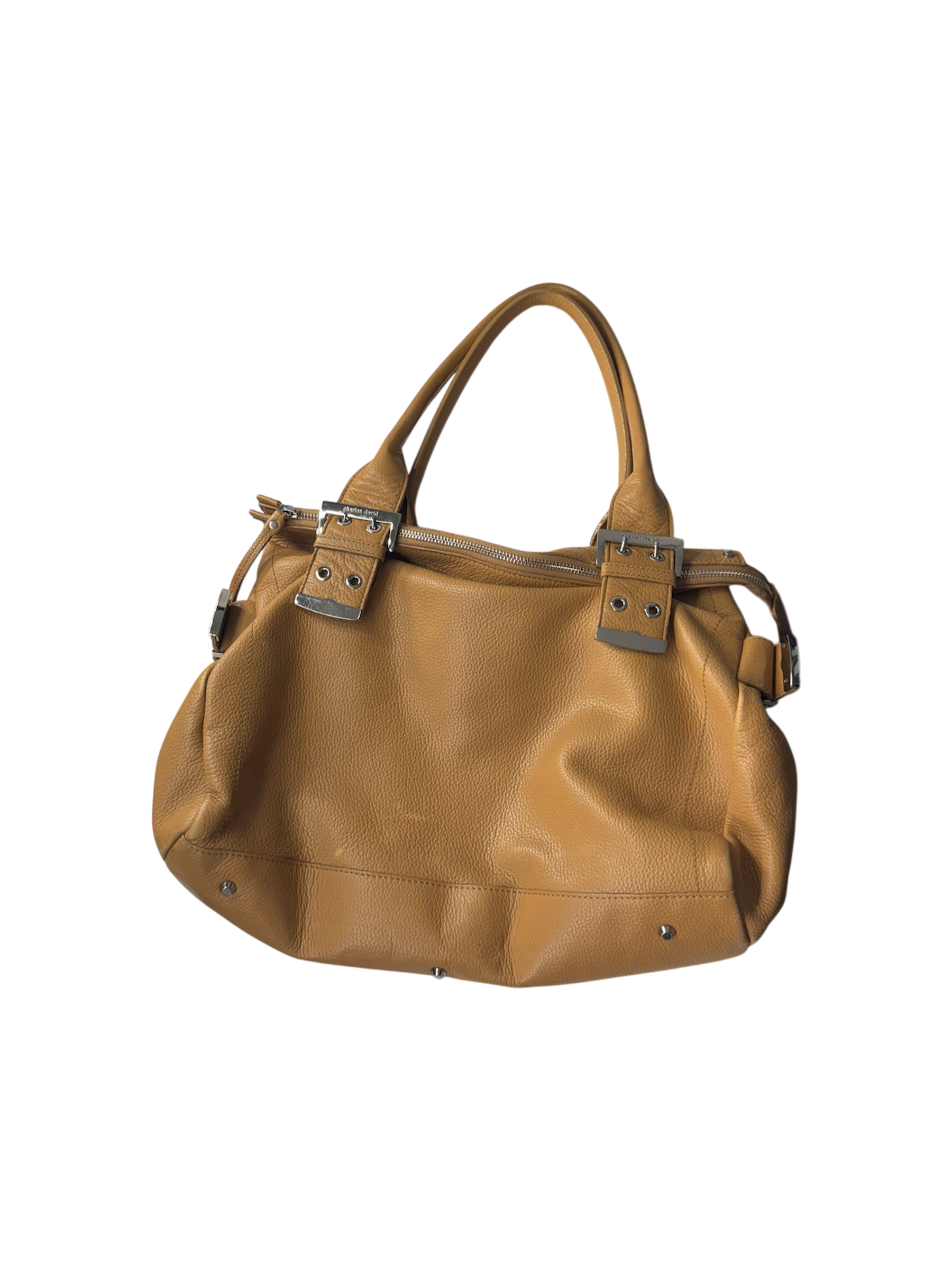 Light brown leather over sized slouchy belted hand bag