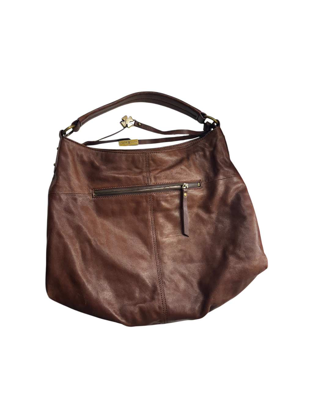 Brown hobo style studded leather bag