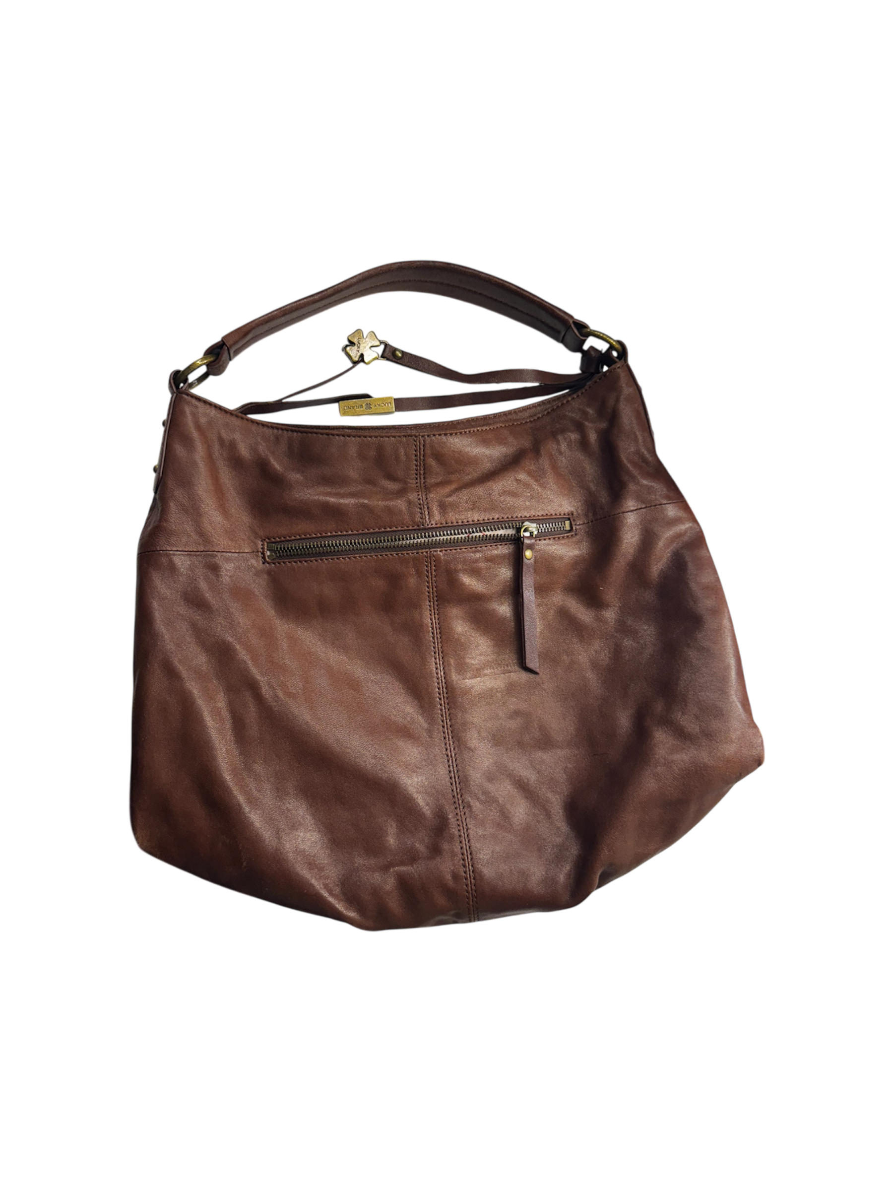 Brown hobo style studded leather bag