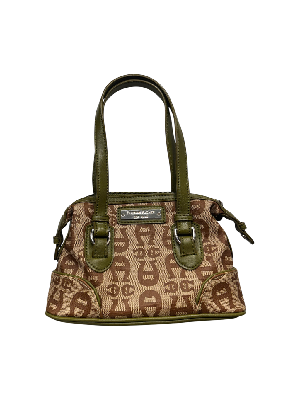 Vintage Etienne Aigner brown & green monogram mini bag