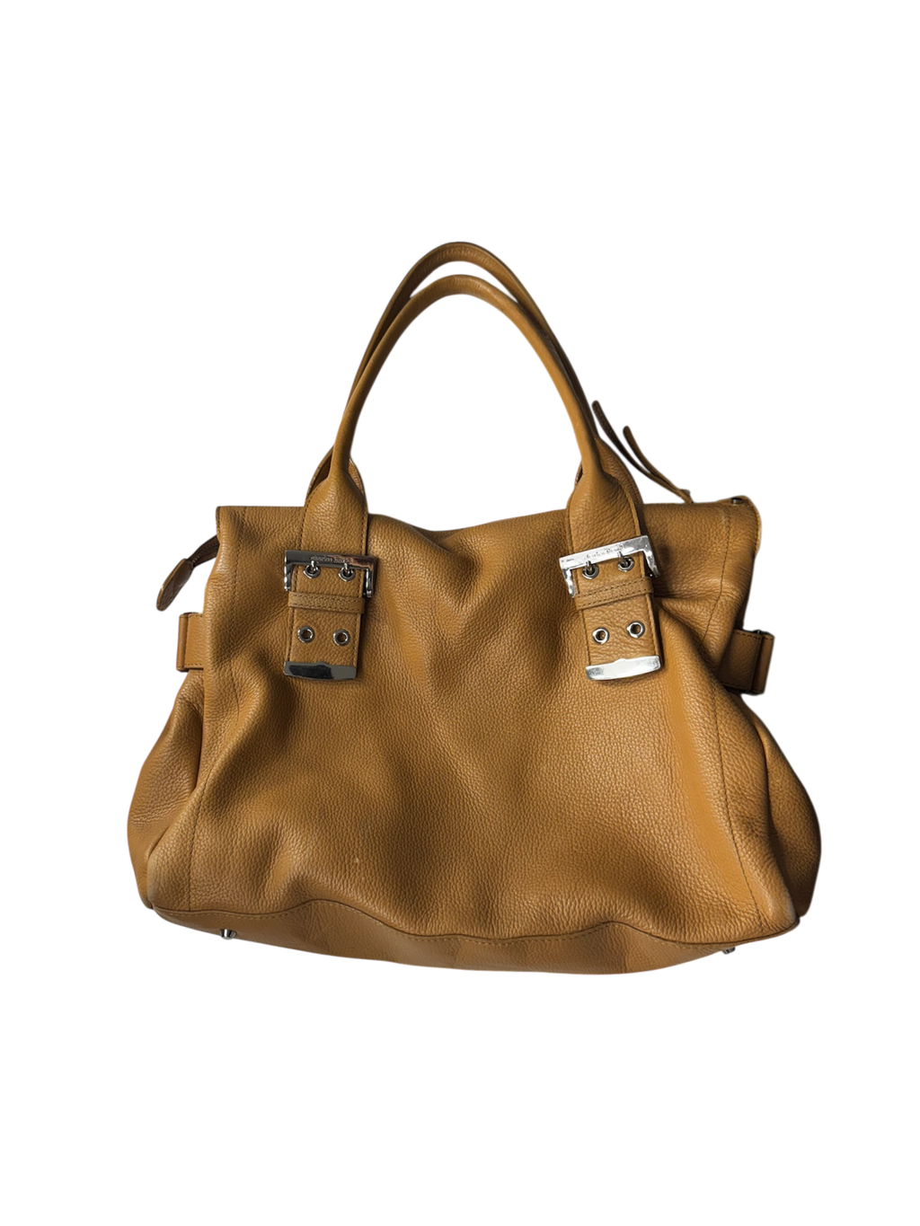Light brown leather over sized slouchy belted hand bag