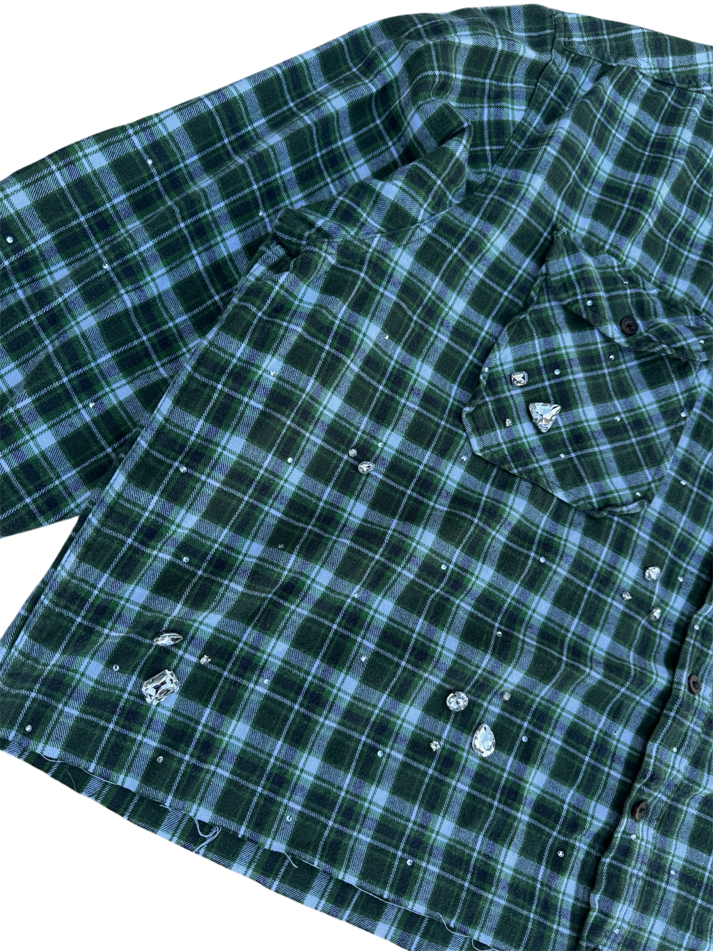 Light green plaid cropped bedazzled button up