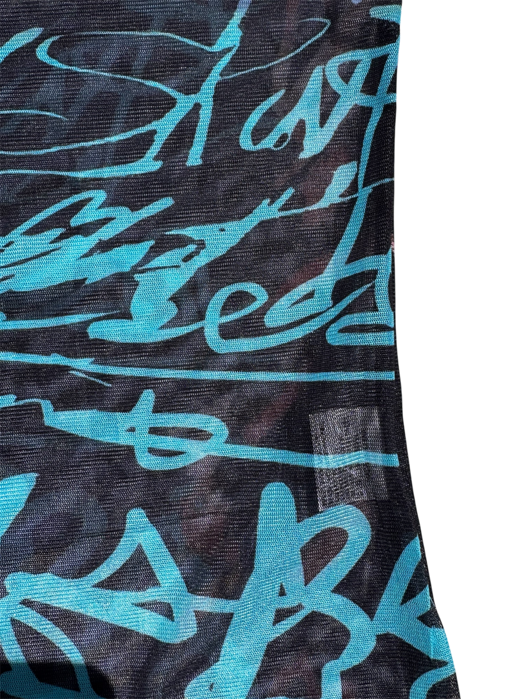 Script pattern mesh long sleeve top