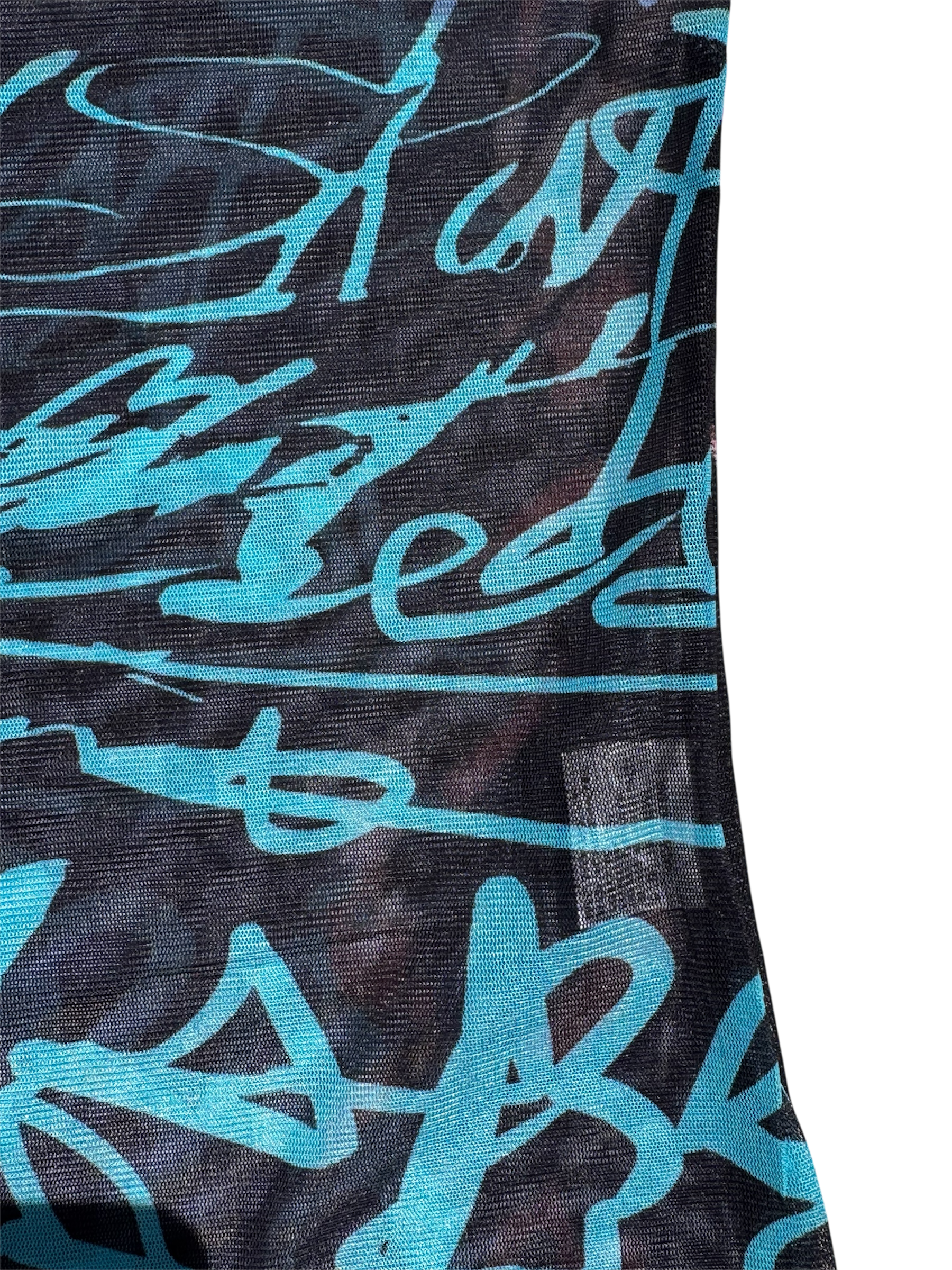 Script pattern mesh long sleeve top