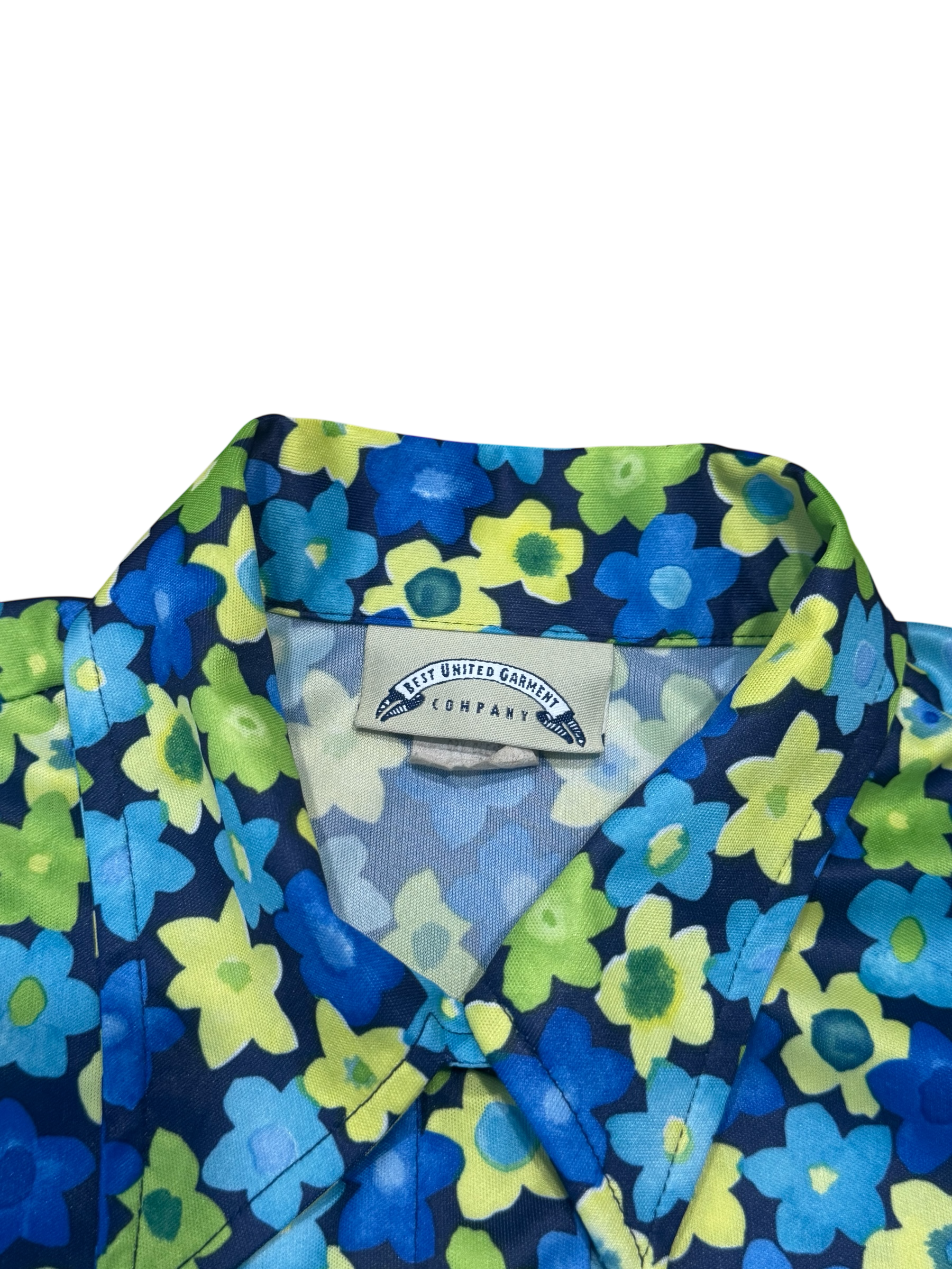 Green & blue floral pattern collared blouse