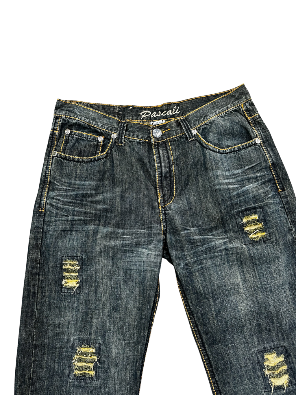 vintage distressed denim studded jeans