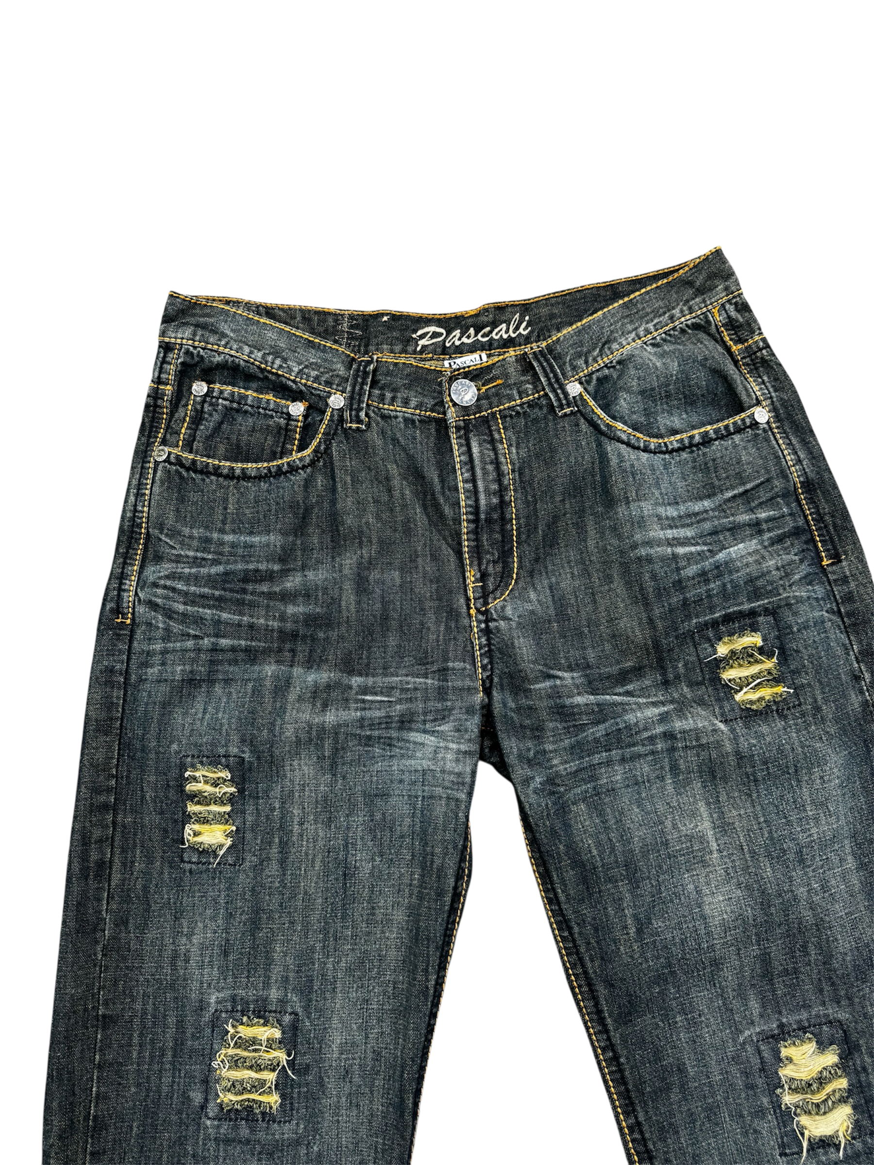 vintage distressed denim studded jeans