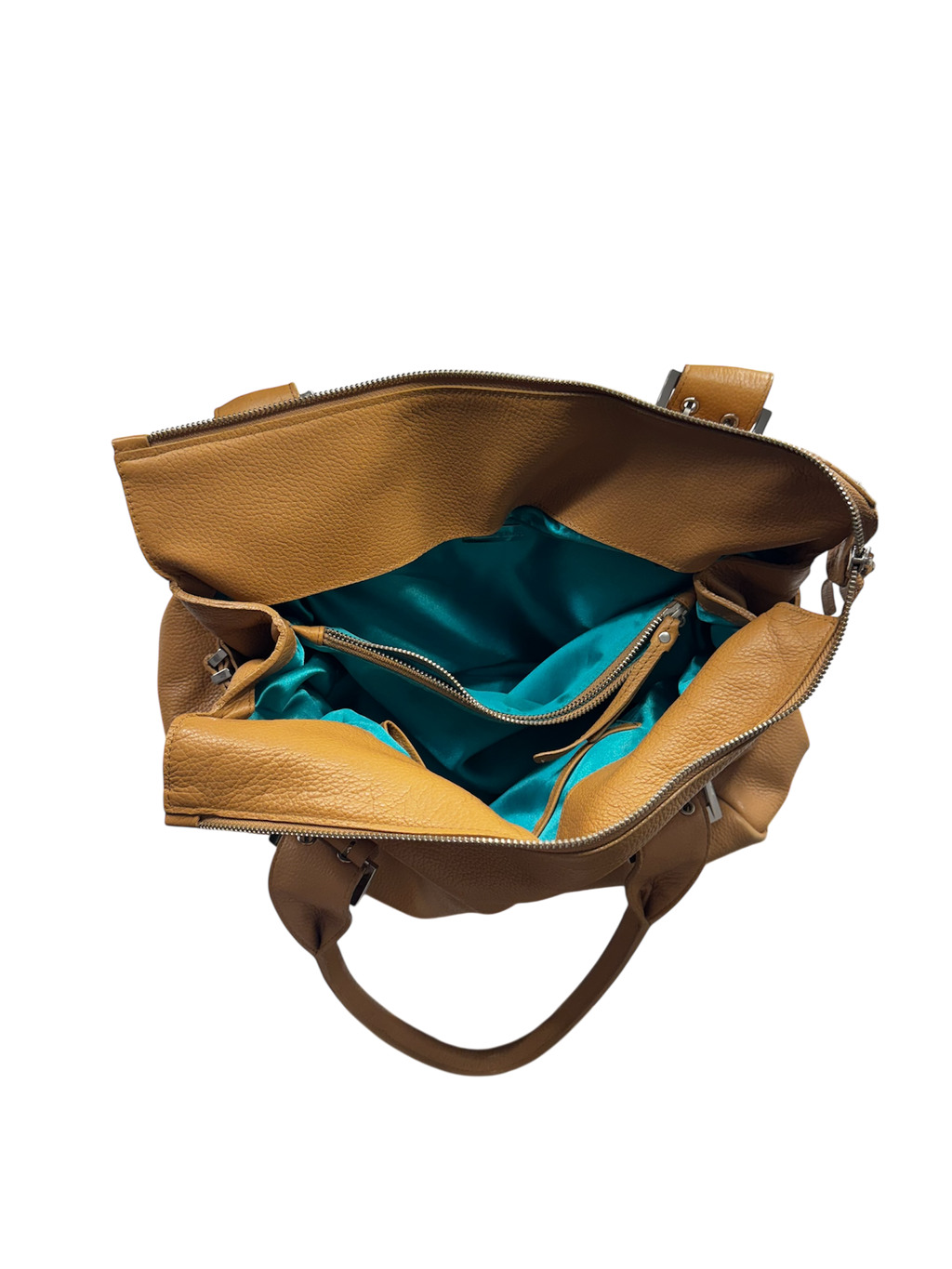 Light brown leather over sized slouchy belted hand bag