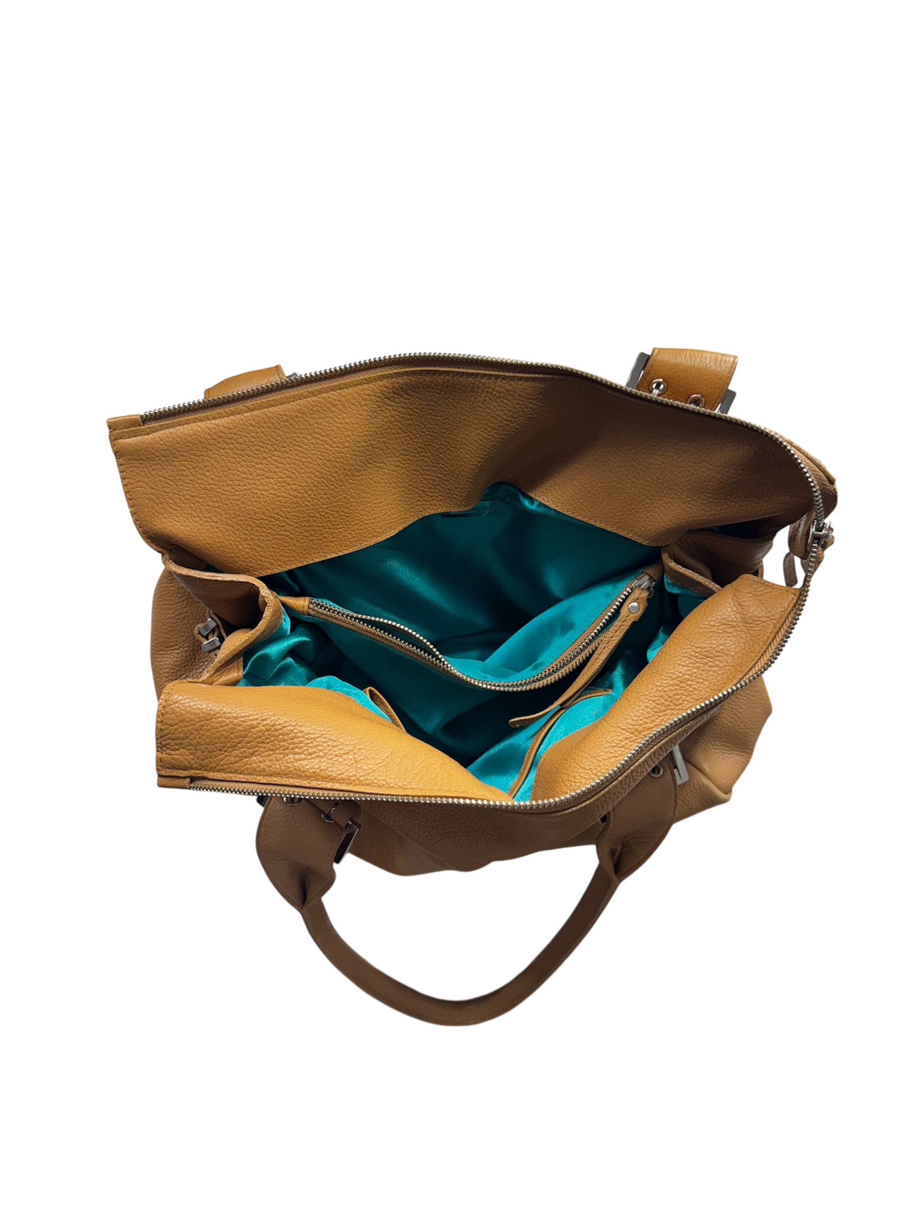 Light brown leather over sized slouchy belted hand bag