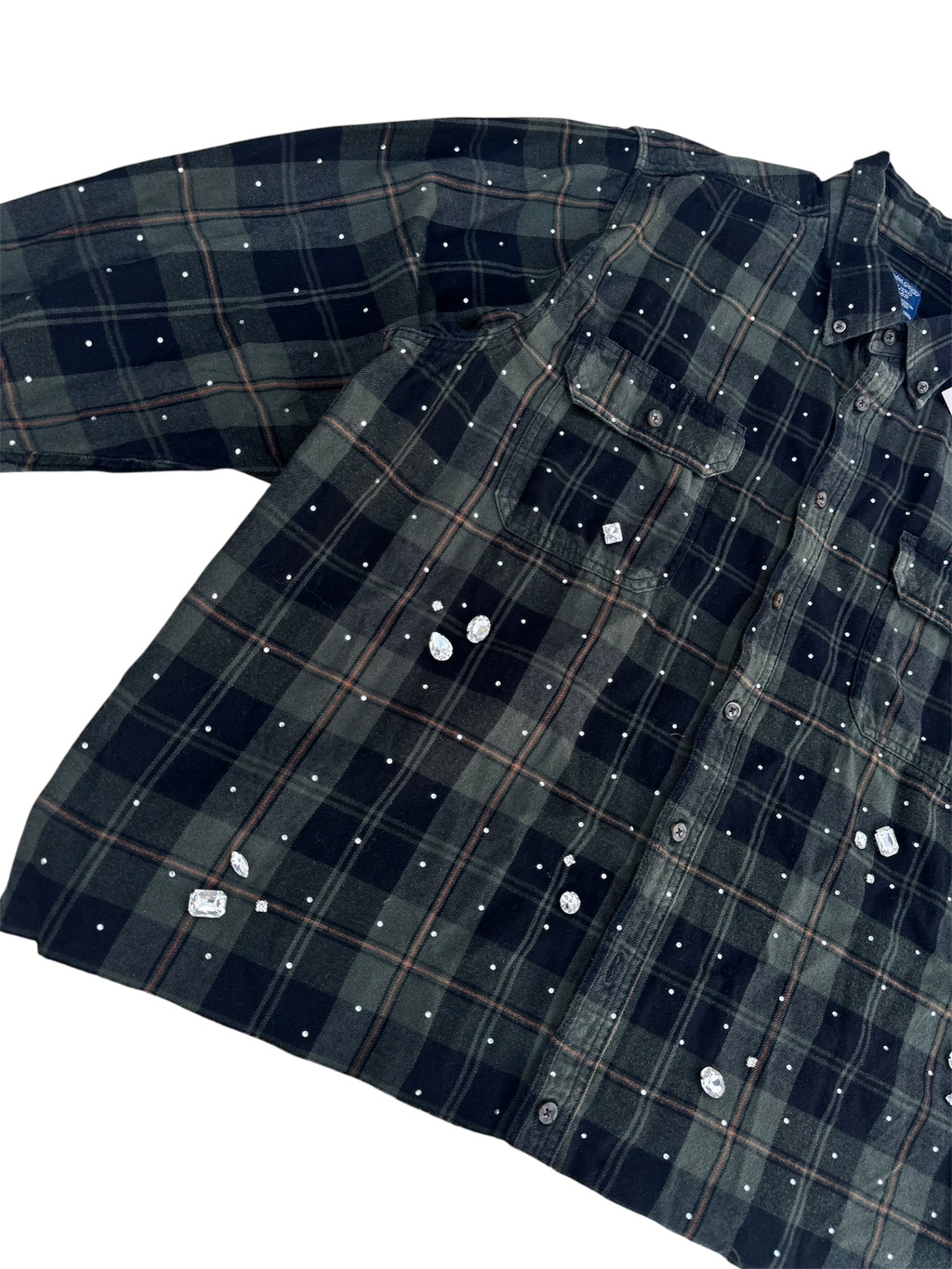 Forest green plaid bedazzle custom long sleeve shirt