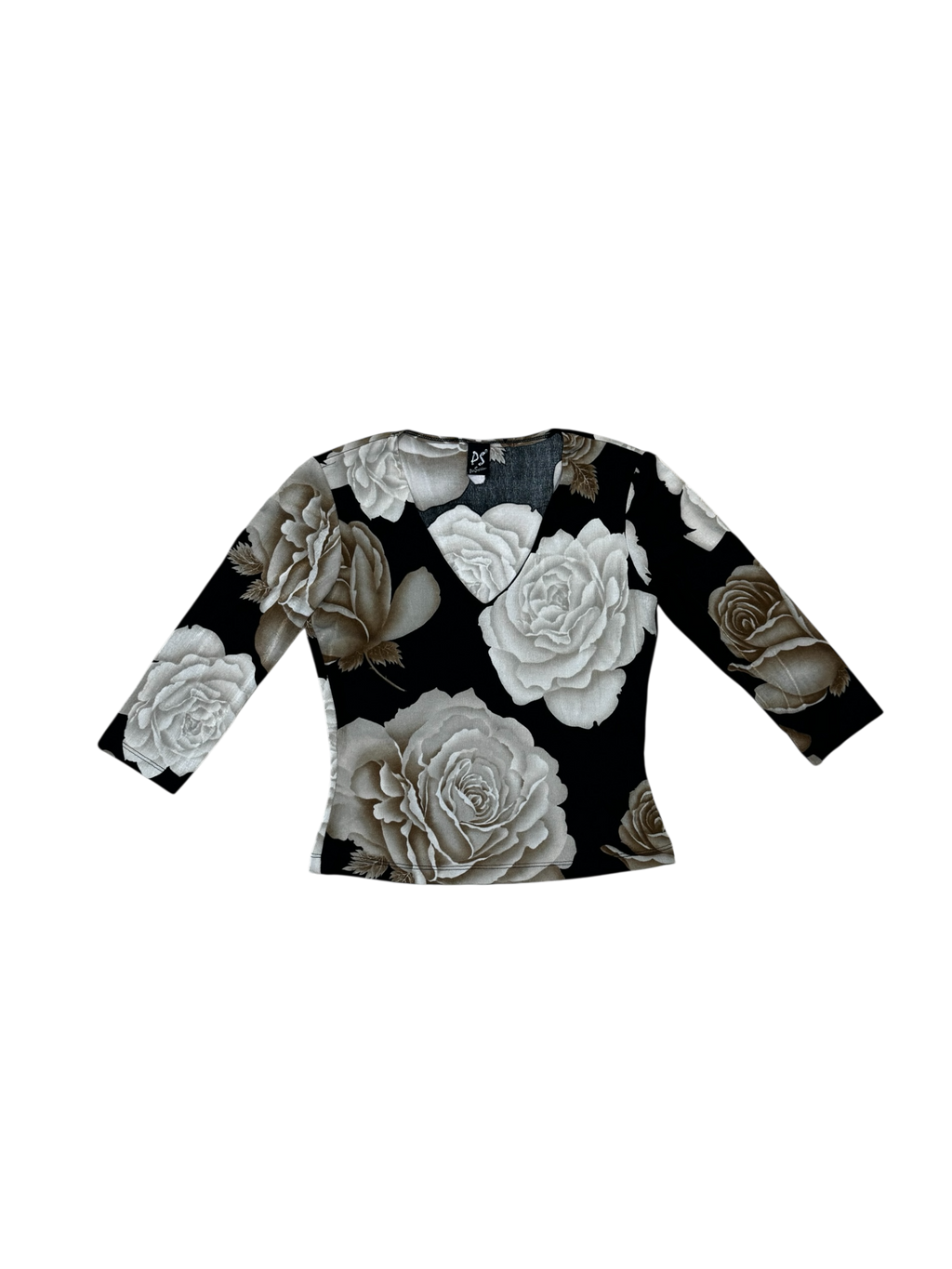 Black & beige rose print vintage blouse