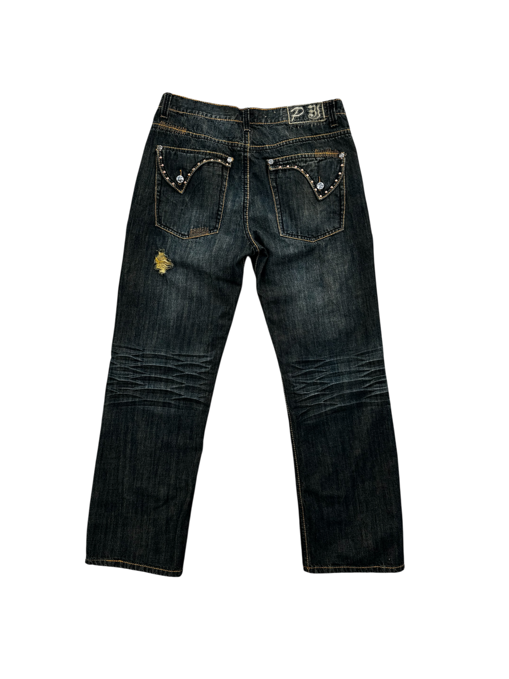 vintage distressed denim studded jeans
