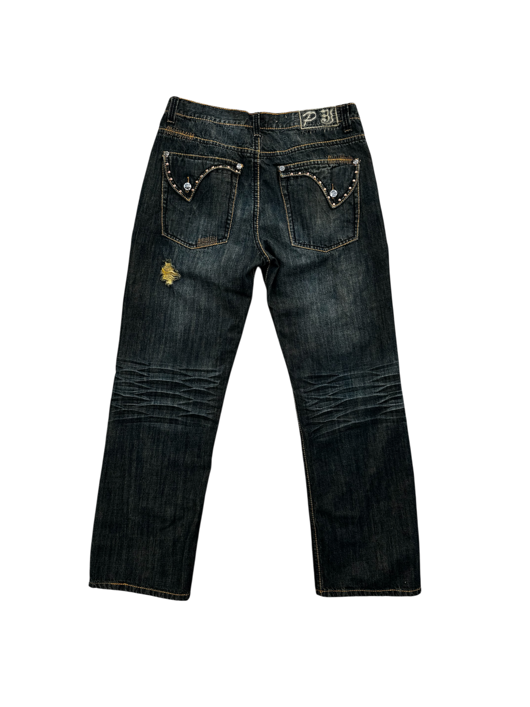 vintage distressed denim studded jeans