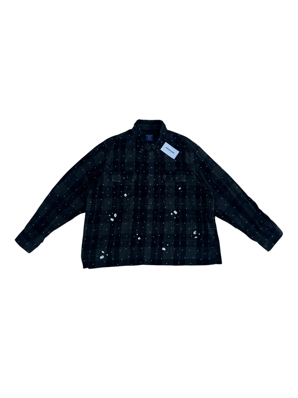 Forest green plaid bedazzle custom long sleeve shirt