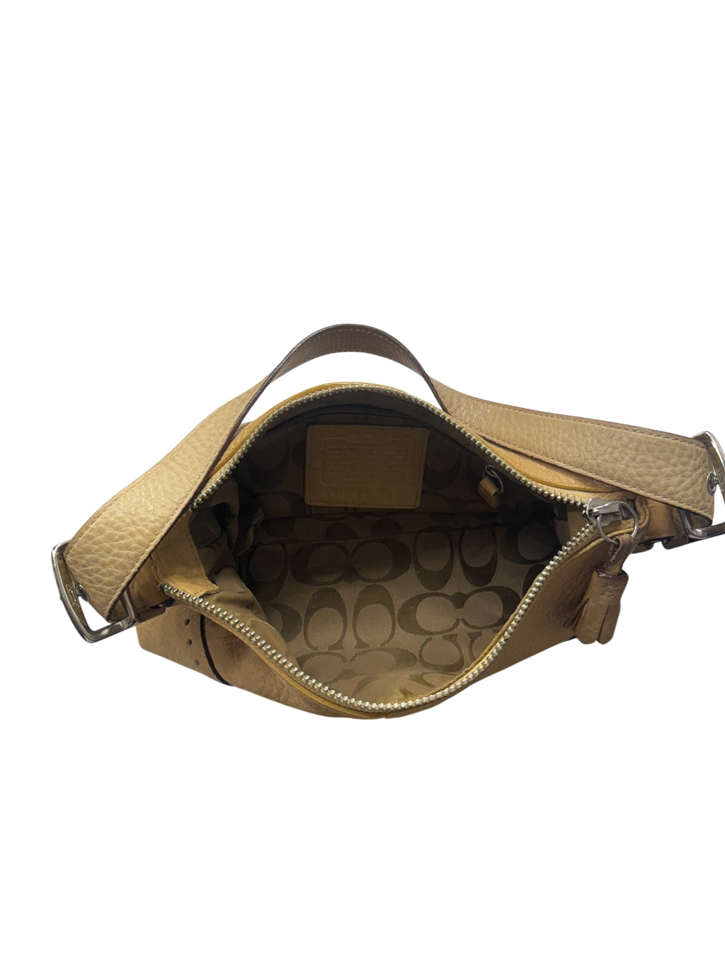 Beige nude brown leather vintage coach shoulder bag