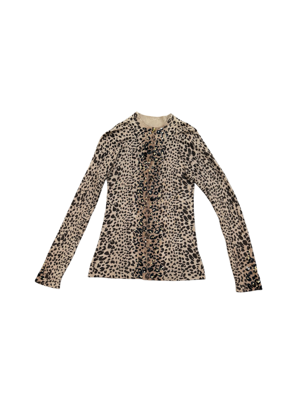 Vintage Cheetah Print Sequin Ribbed Knit Sweater