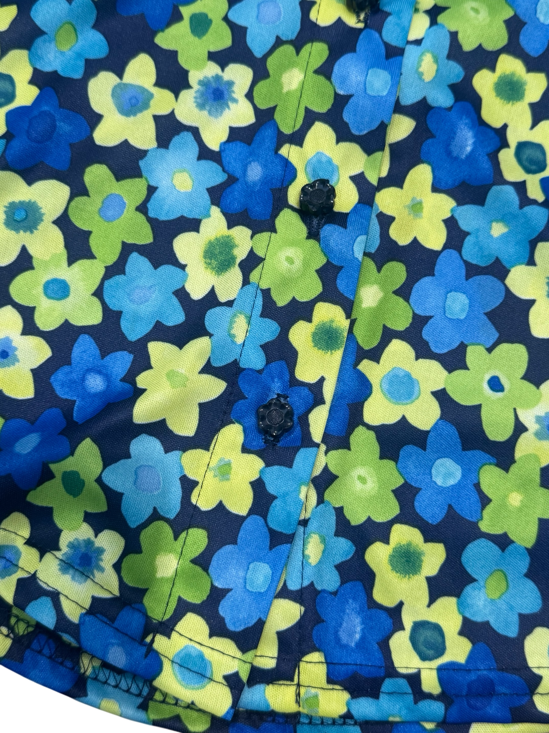 Green & blue floral pattern collared blouse