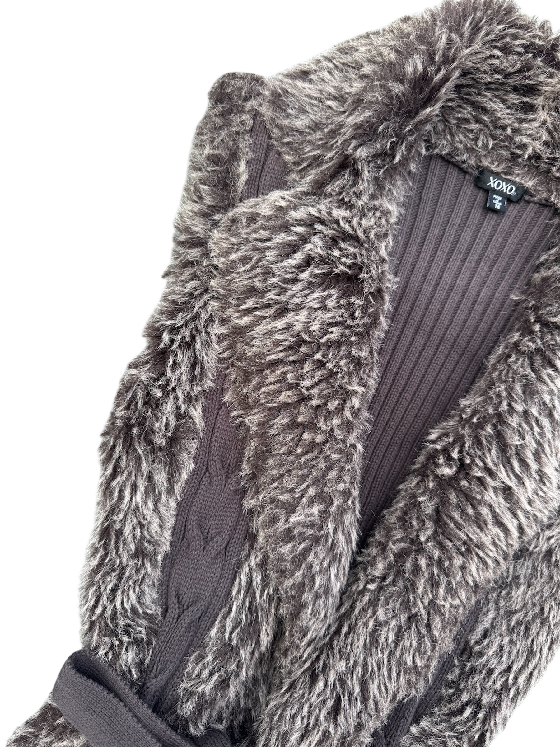 Brown y2k faux trim knit vest