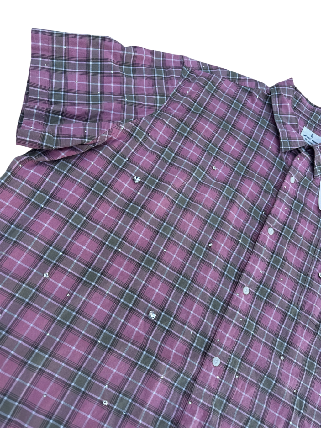 Custom pink & green rhinestone heart short sleeve shirt