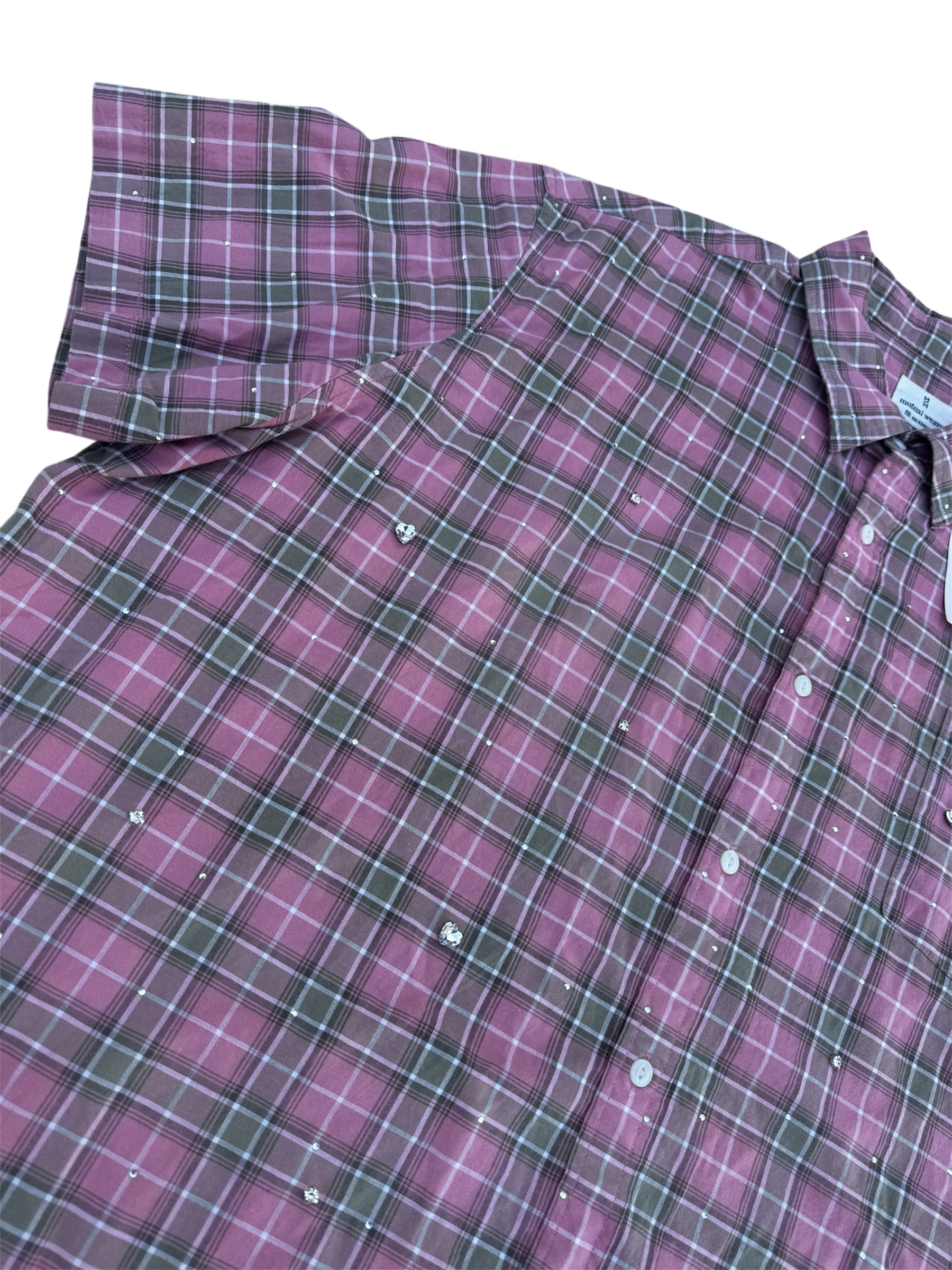 Custom pink & green rhinestone heart short sleeve shirt