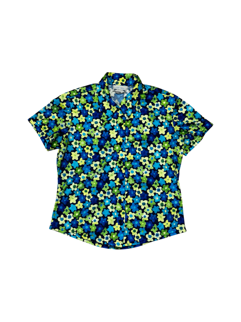 Green & blue floral pattern collared blouse