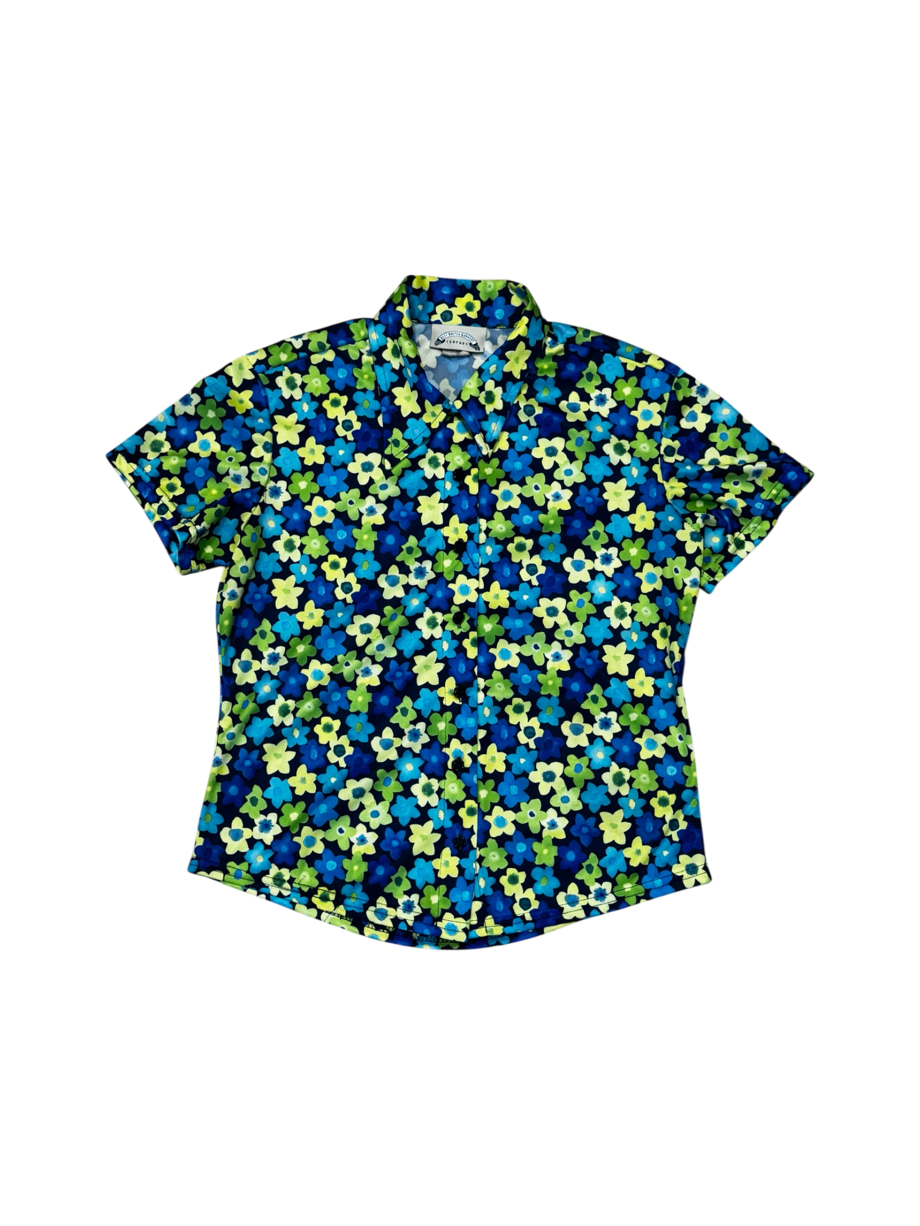 Green & blue floral pattern collared blouse