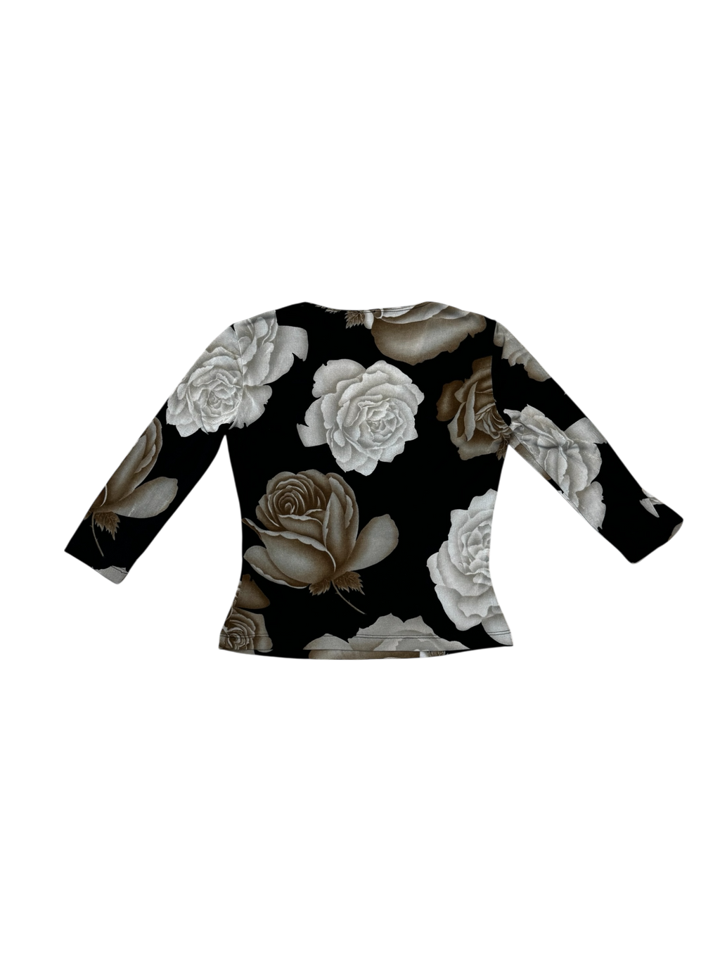 Black & beige rose print vintage blouse