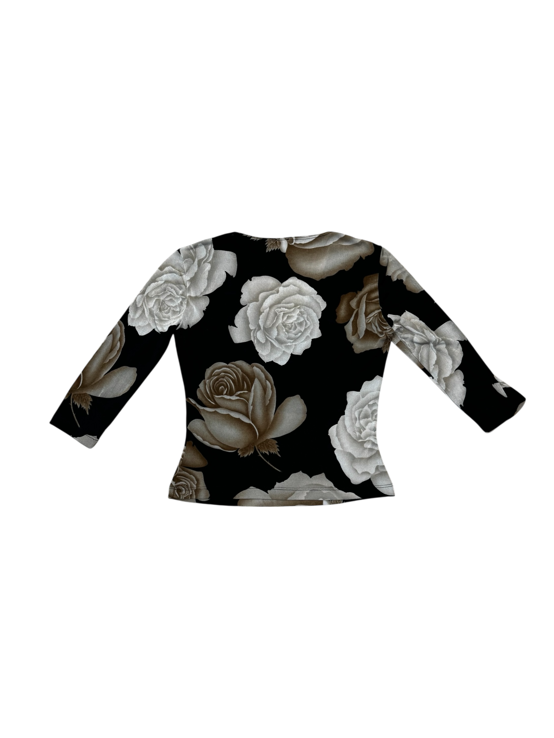 Black & beige rose print vintage blouse