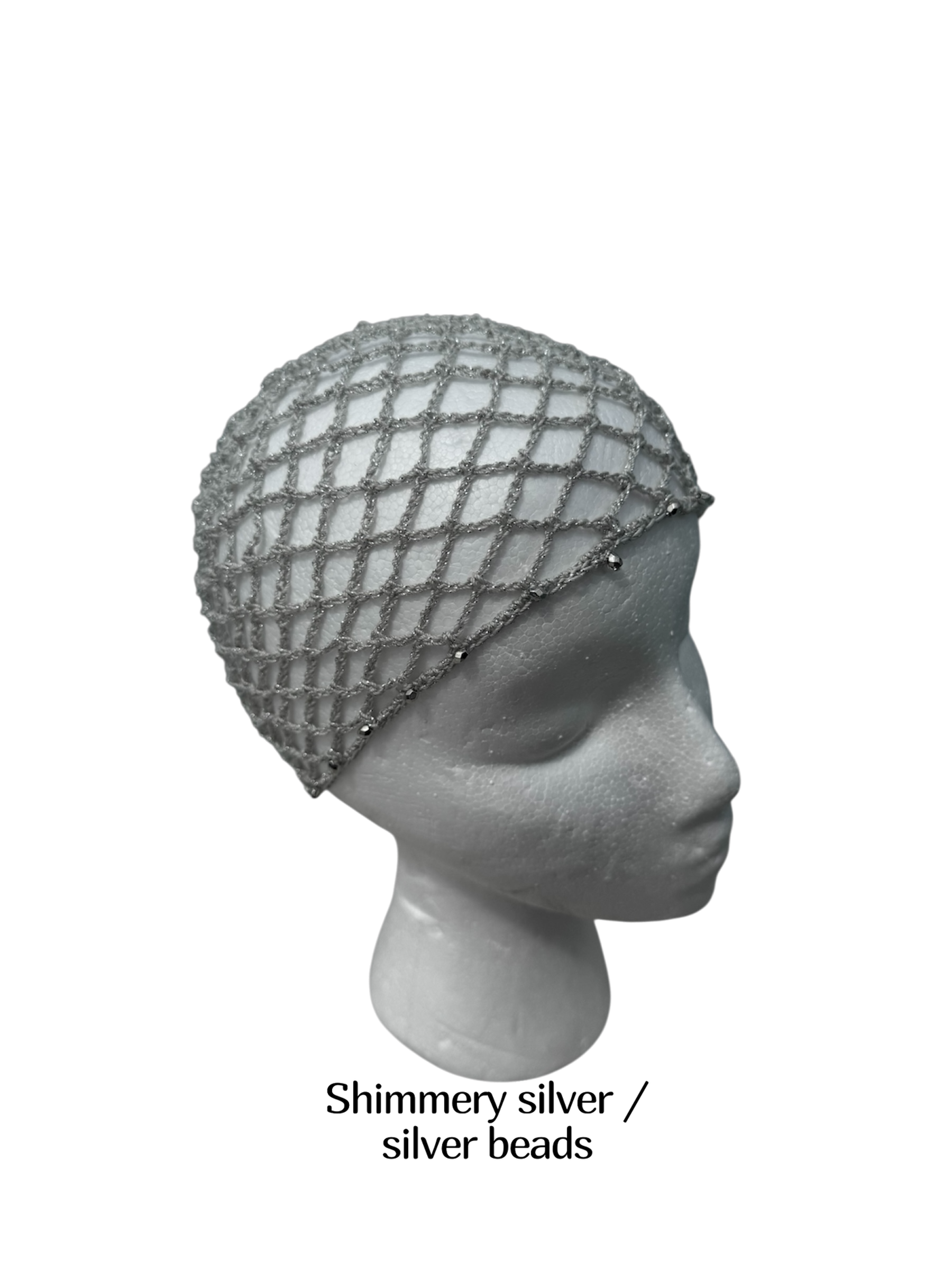 Crochet beaded fishnet skull caps