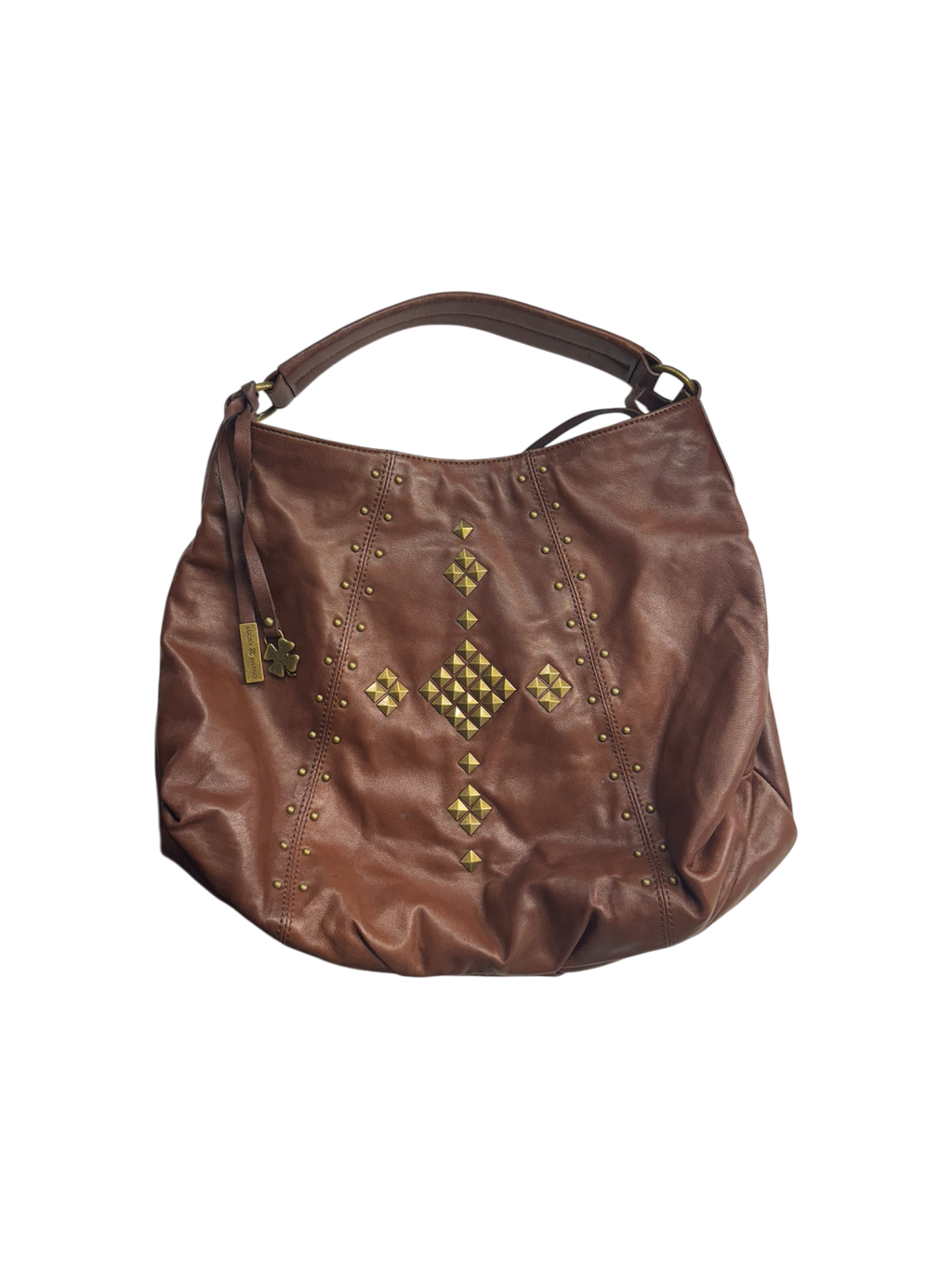 Brown hobo style studded leather bag