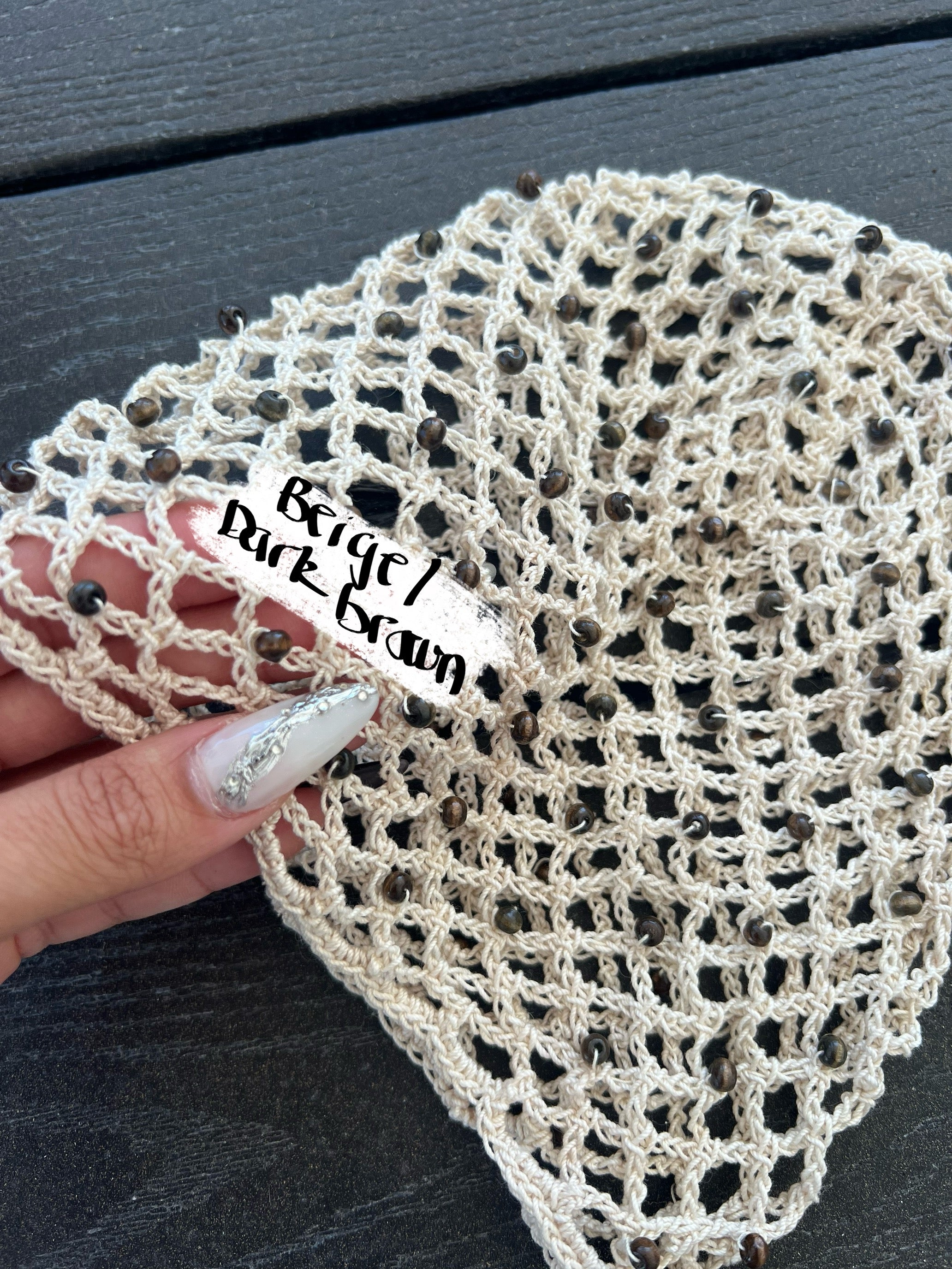 Crochet beaded fishnet skull caps