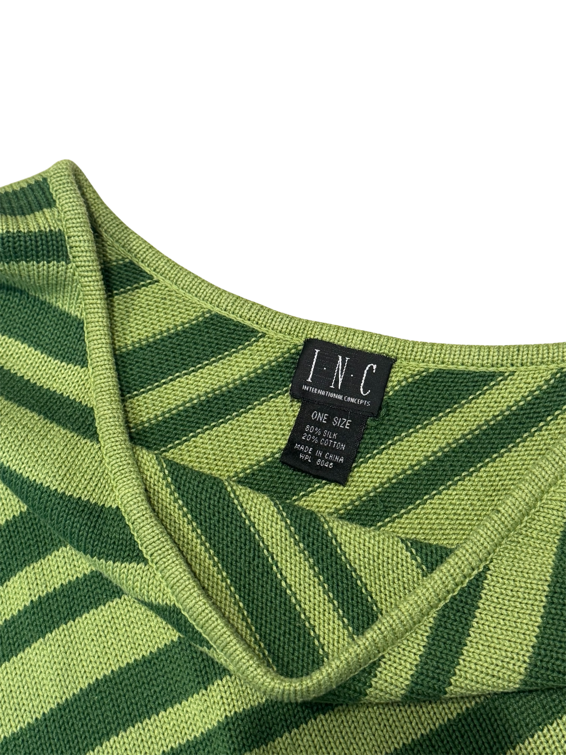 Light & dark green striped knit poncho