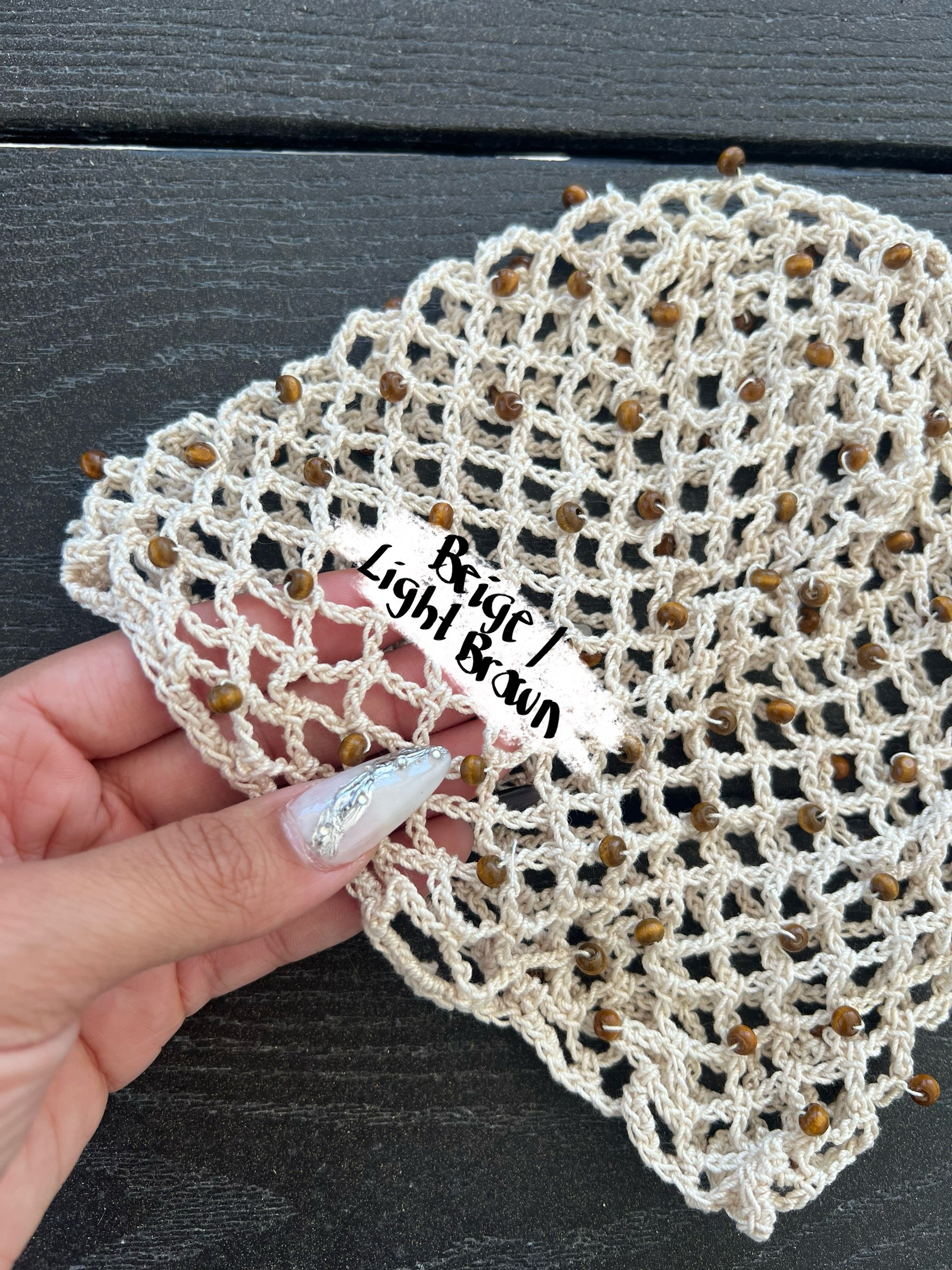 Crochet beaded fishnet skull caps