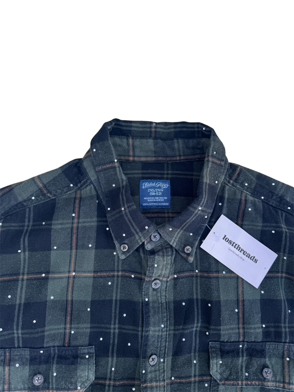 Forest green plaid bedazzle custom long sleeve shirt