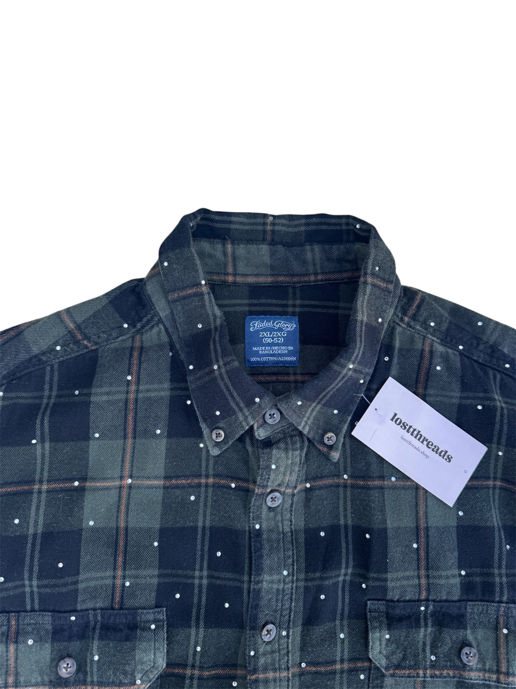 Forest green plaid bedazzle custom long sleeve shirt