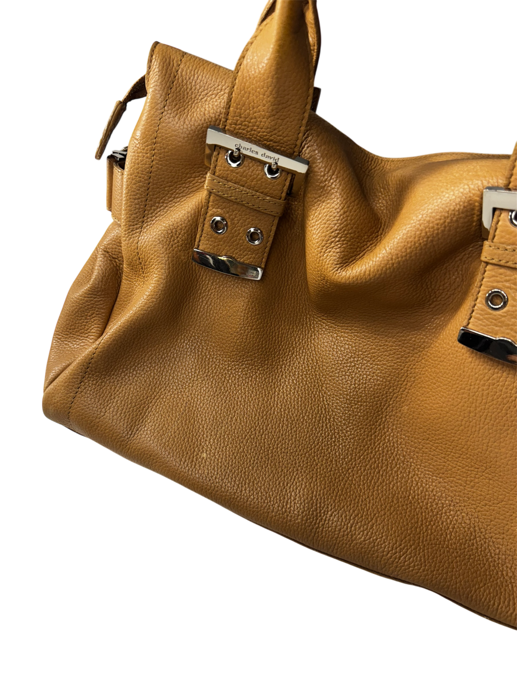 Light brown leather over sized slouchy belted hand bag