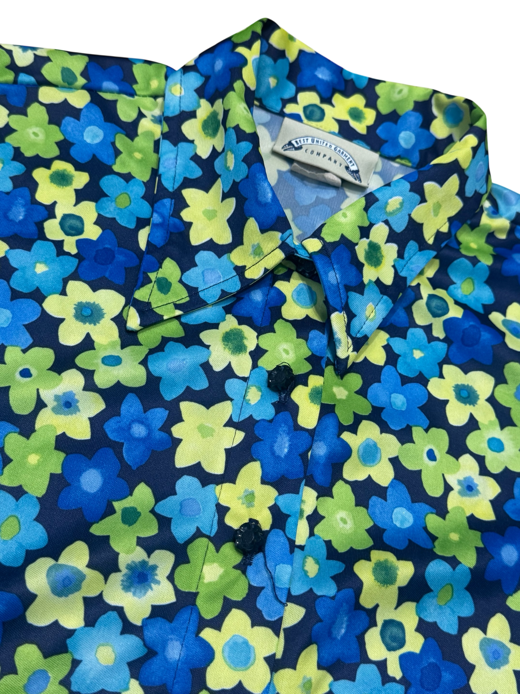 Green & blue floral pattern collared blouse